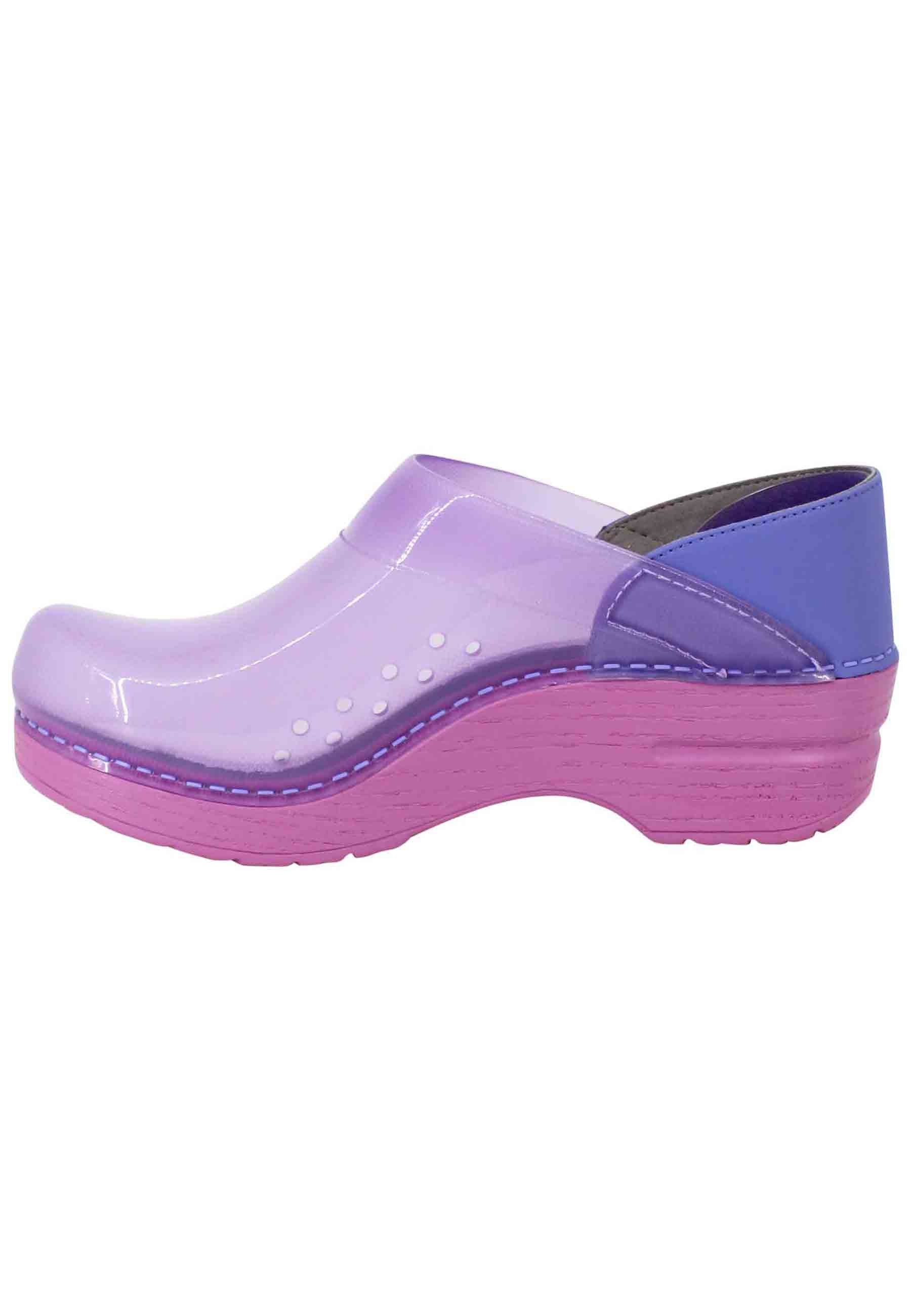 Women's clogs in purple plexy with lilac leather