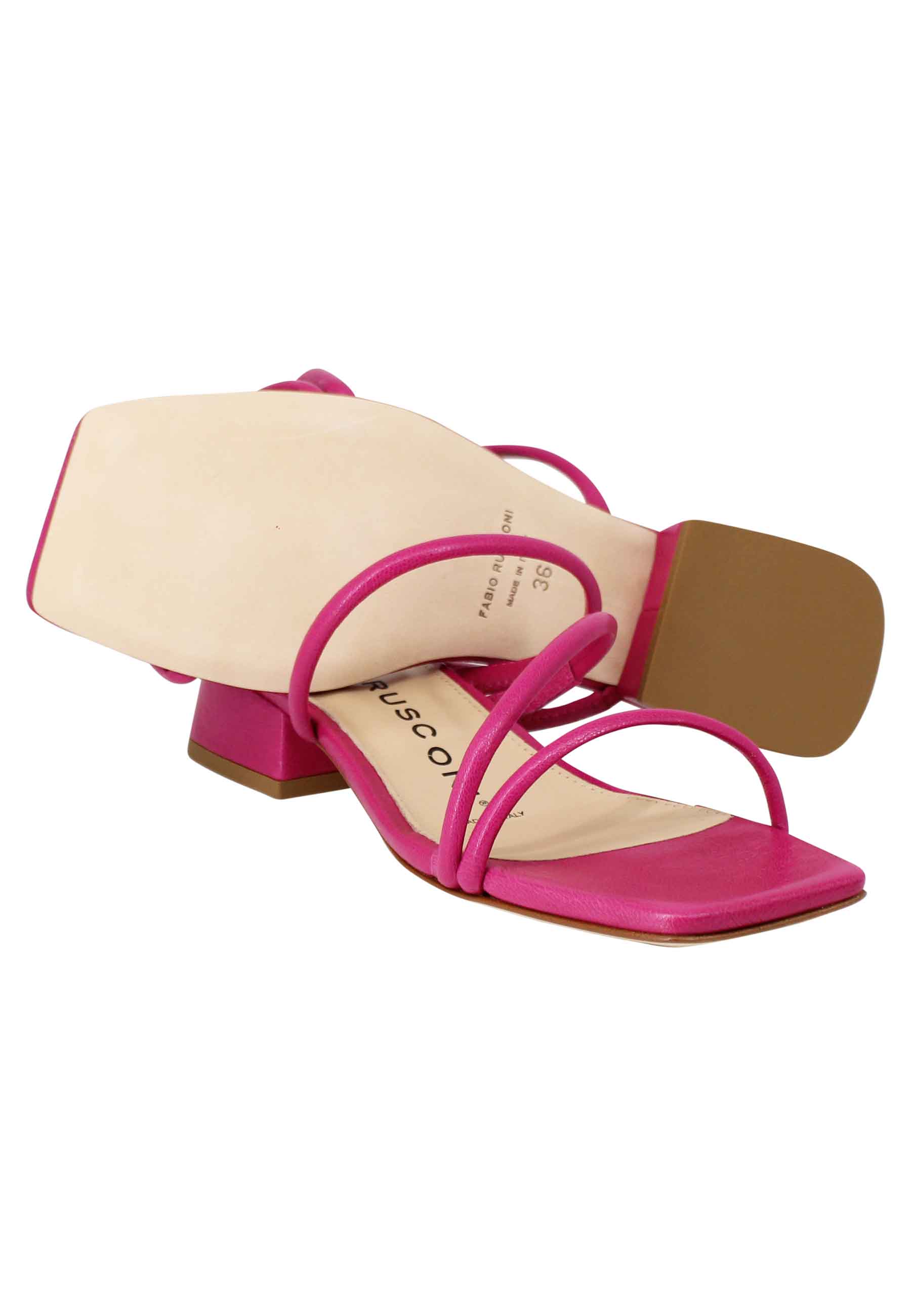 Sandali donna in pelle fuxia con tacco basso e punta quadra S-5693 050 Fabio Rusconi 
