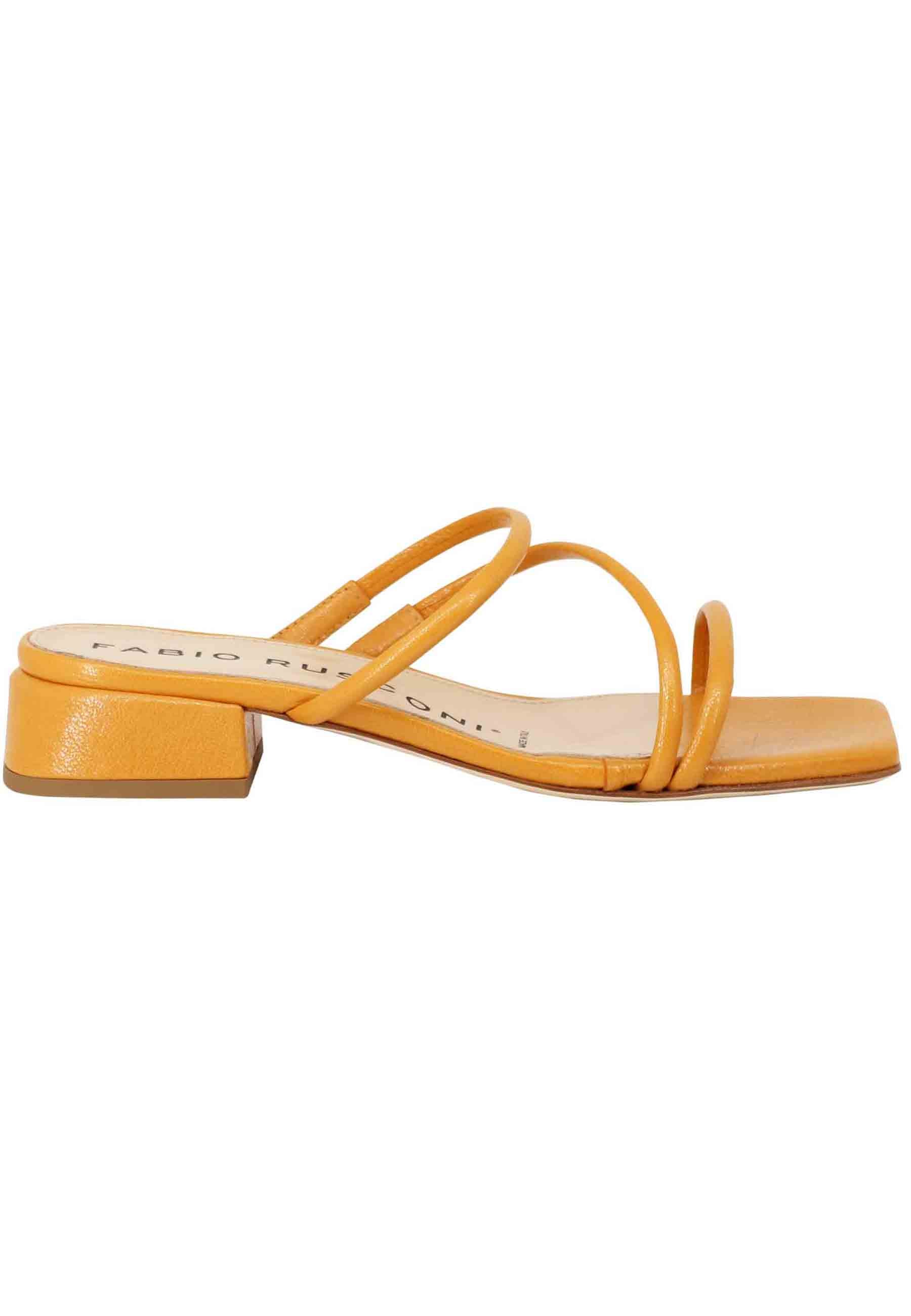Women's mustard leather sandals with low heel and square toe