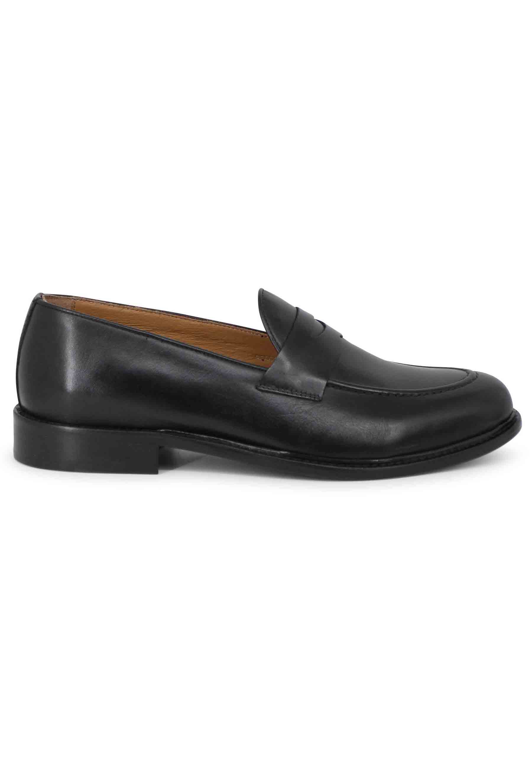 Men's black leather loafers with leather sole