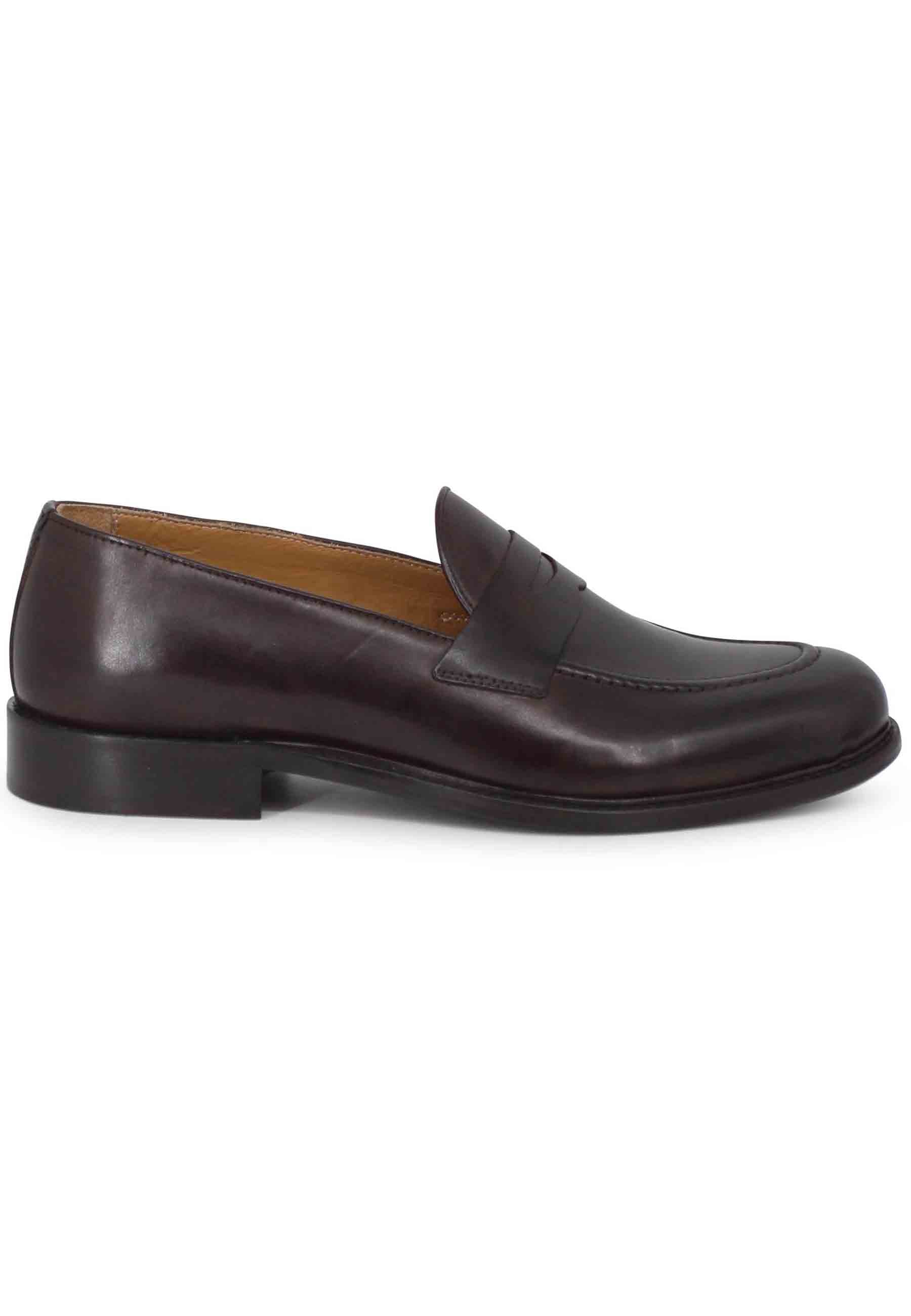 Men's brown leather loafers with leather sole