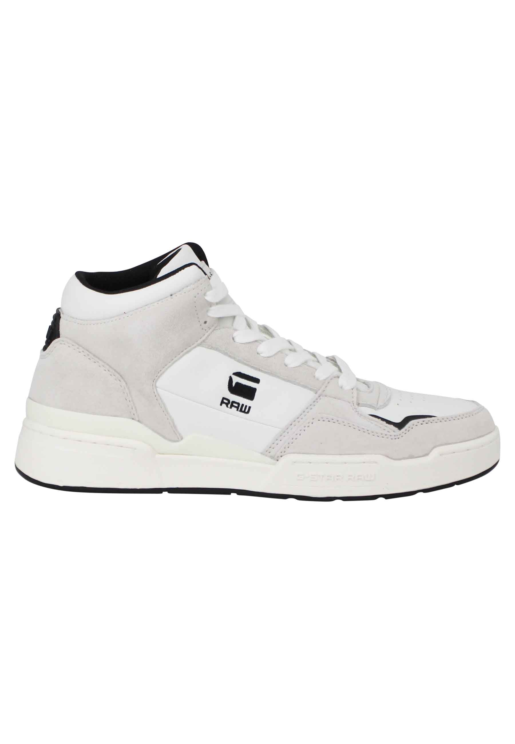 Sneakers a stivaletto uomo Attacc Mid in pelle bianca con riporti neri