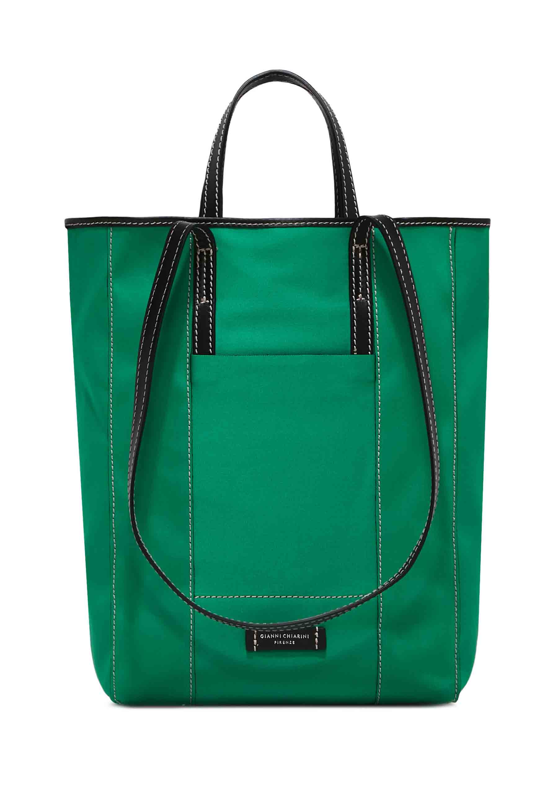 Borsa donna Super light in tessuto verde e pelle nera con doppi manici