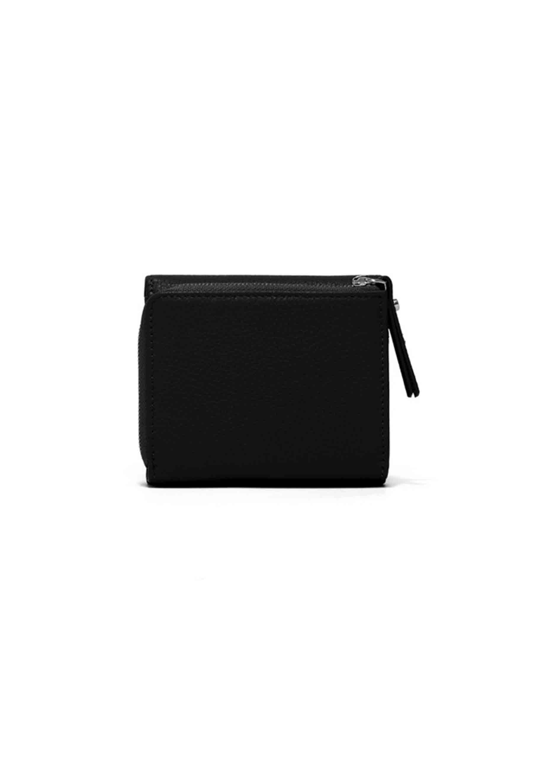 Portefeuille femme compact en cuir noir avec porte-monnaie
