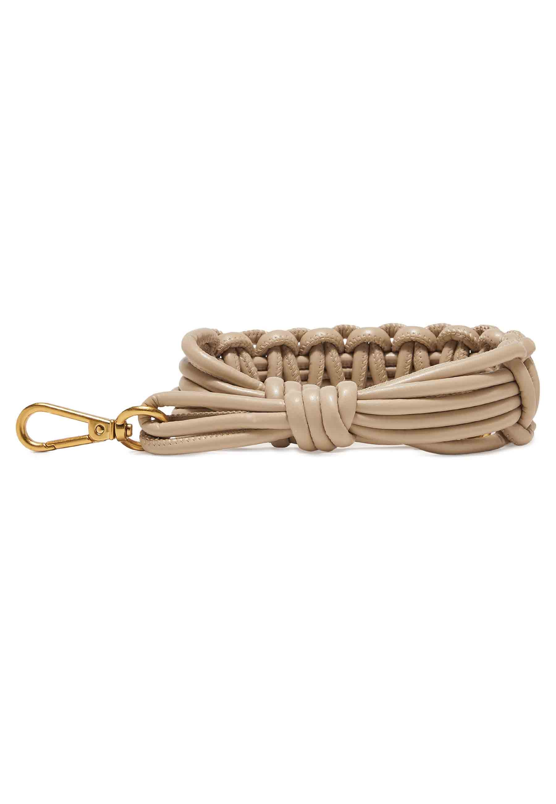 Pearl gray woven leather shoulder strap with gold-coloured hooks