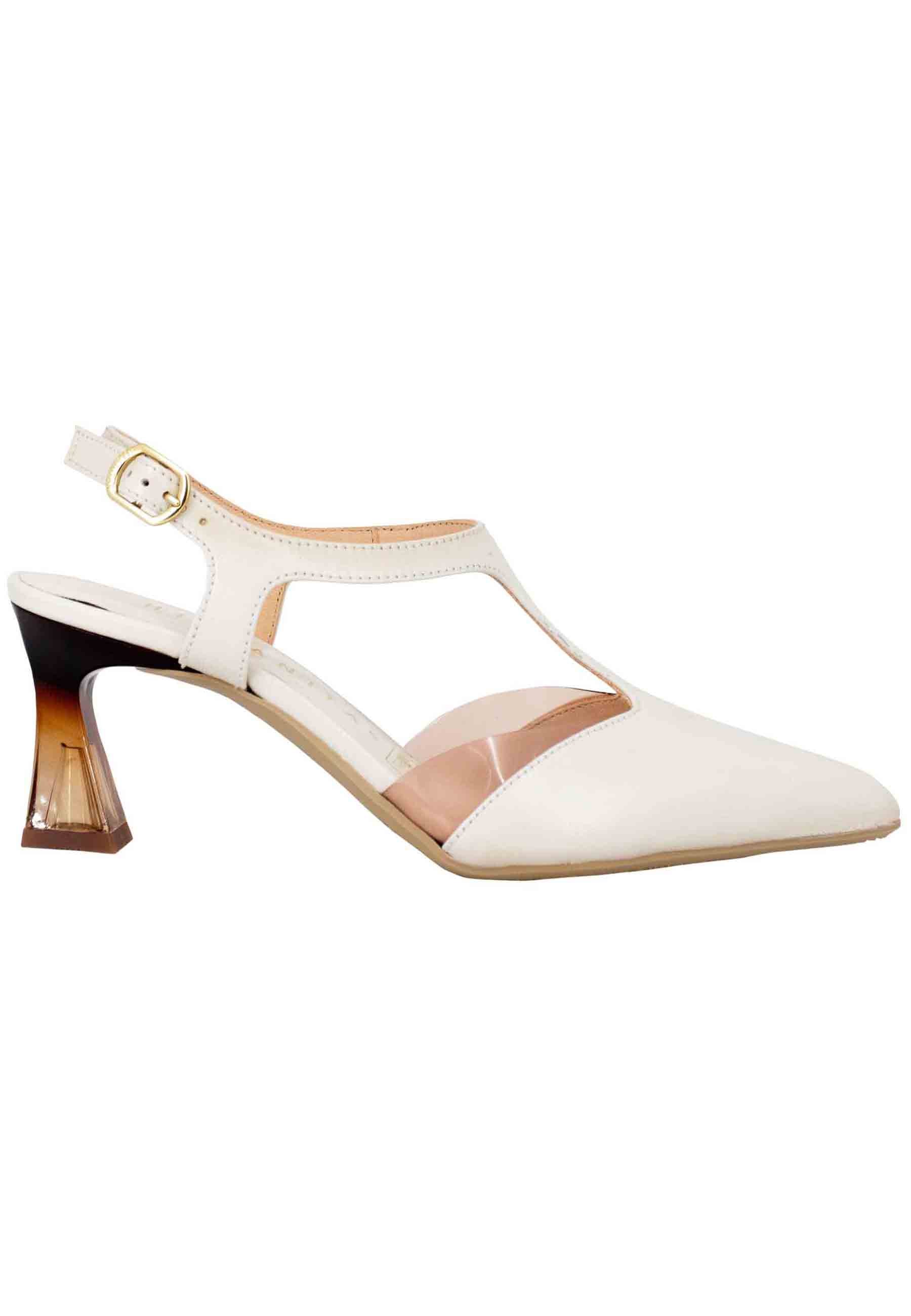 Dalia women's slingback pumps in beige leather with smoked heel