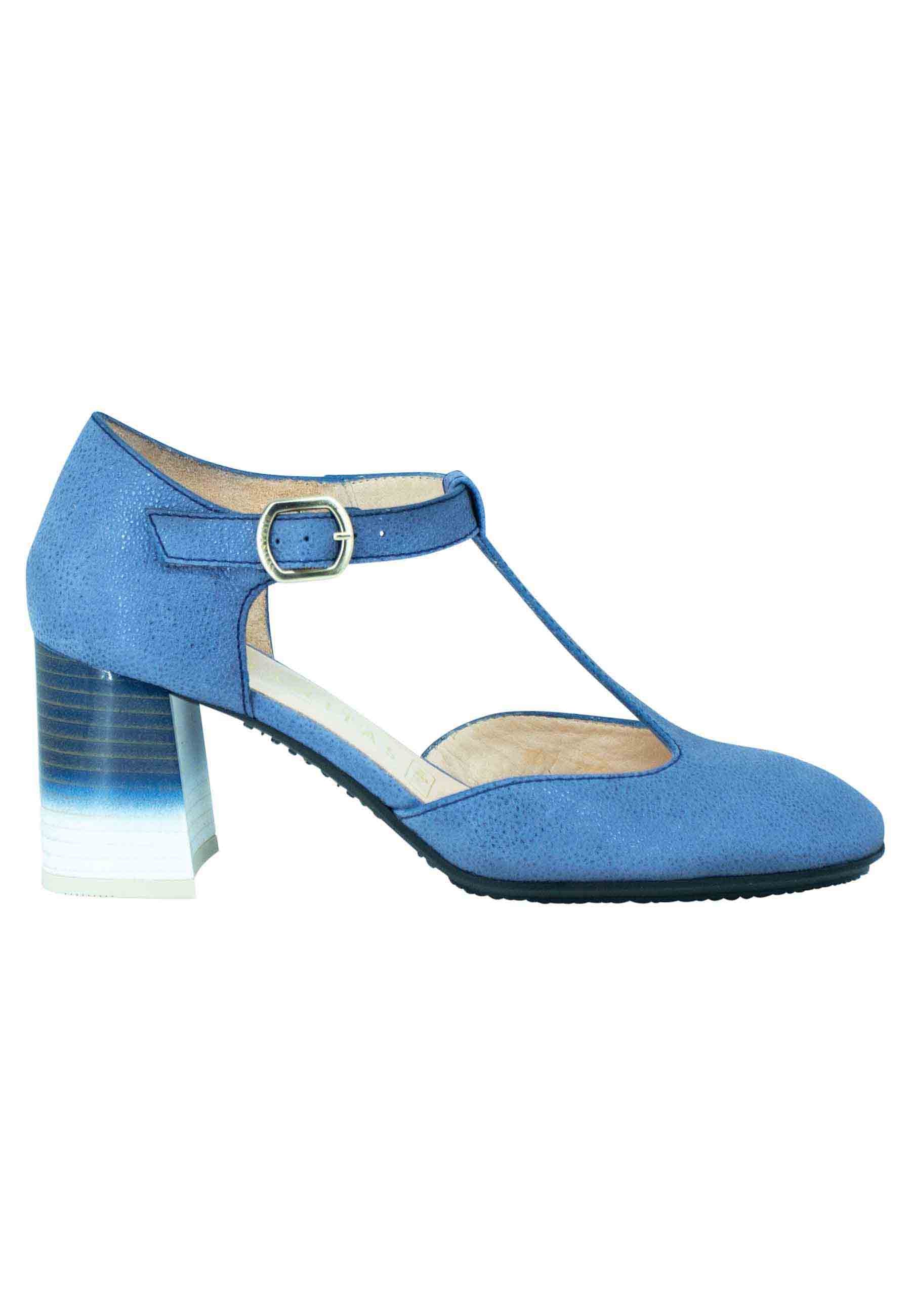 Women's Australia decollete in blue leather with closed heel and strap
