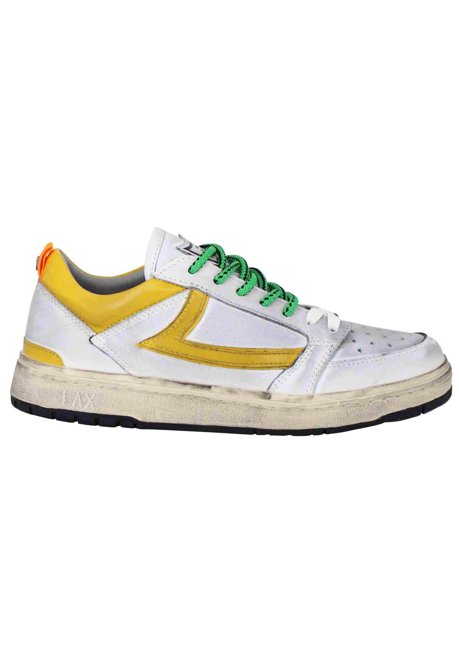 Sneakers uomo Starlight Vintage in pelle bianca con riporti in pelle giallo