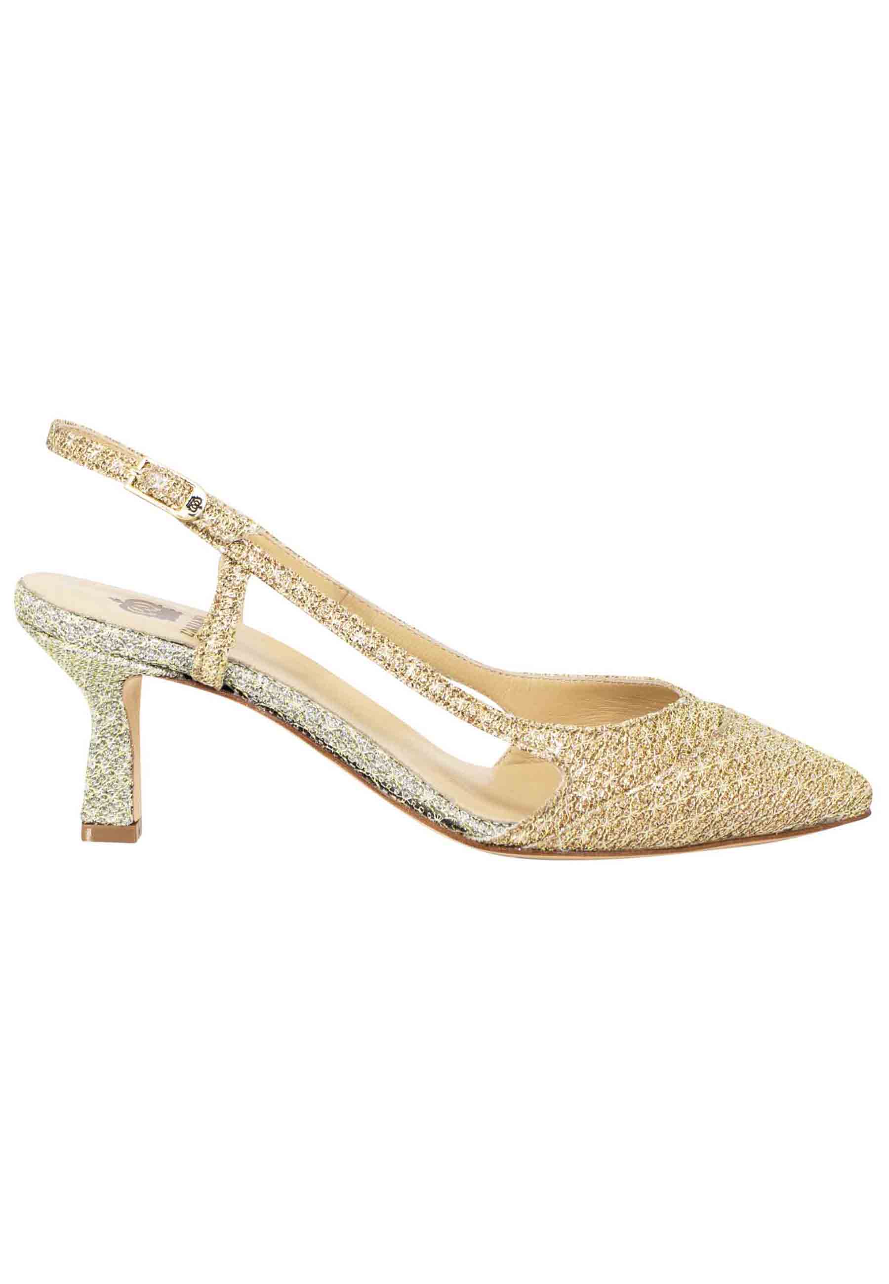 Women's slingback pumps in platinum and gold fabric