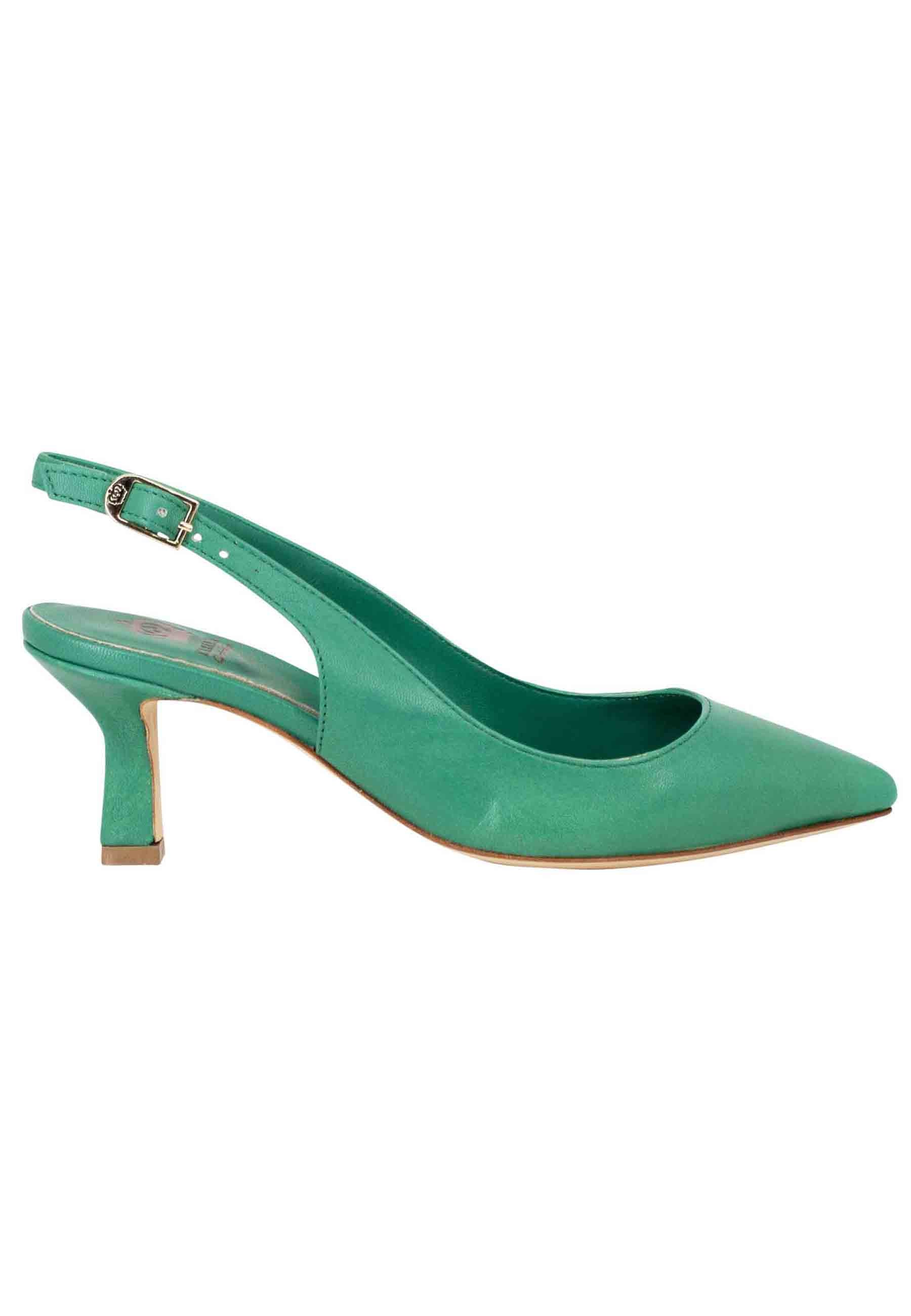 Spatarella Decollete slingback donna in pelle verde suola in cuoio