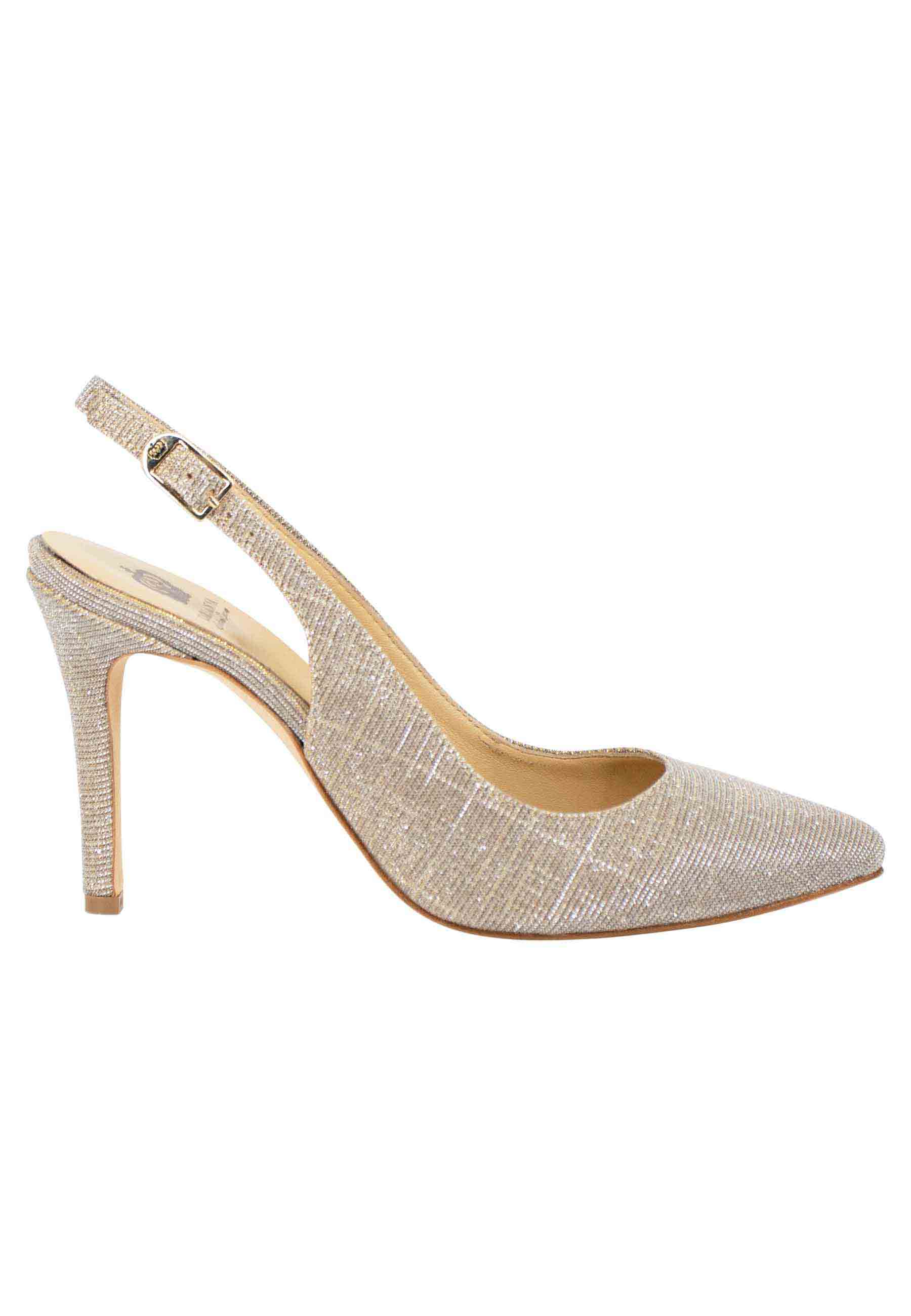 Women's slingback pumps in nude fabric with high heel