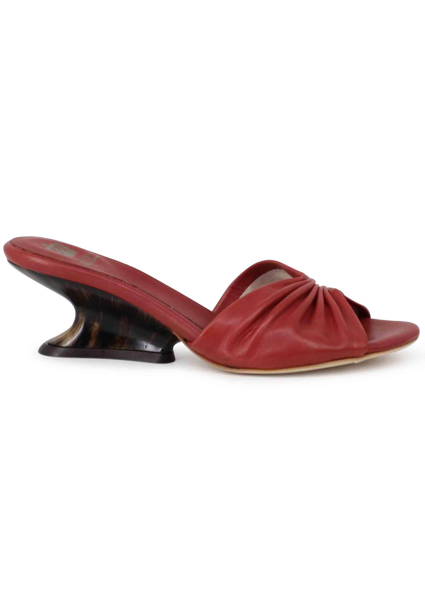 Women's sandals in brick leather with low wedge
