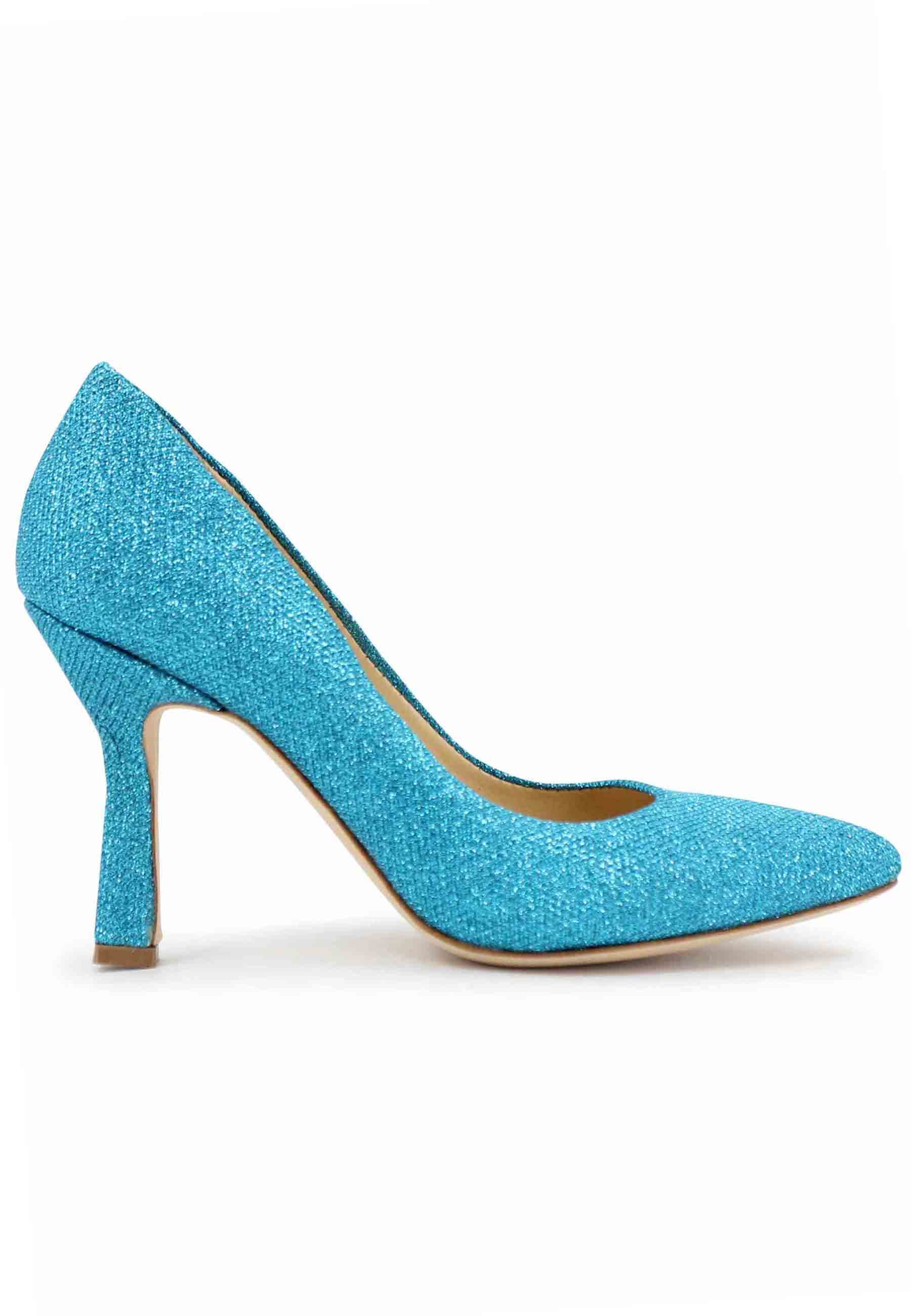 DE1002/RT women's pumps in light blue lux fabric with high heel