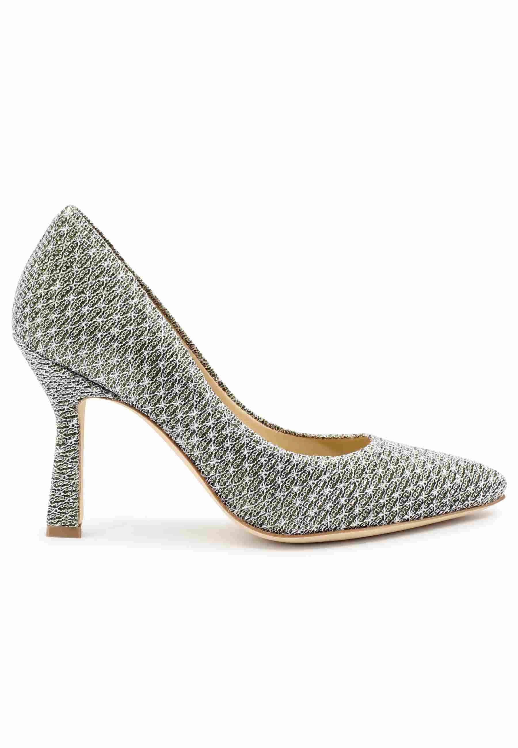 Decollete DE1002/RT in silver lux fabric with high heel