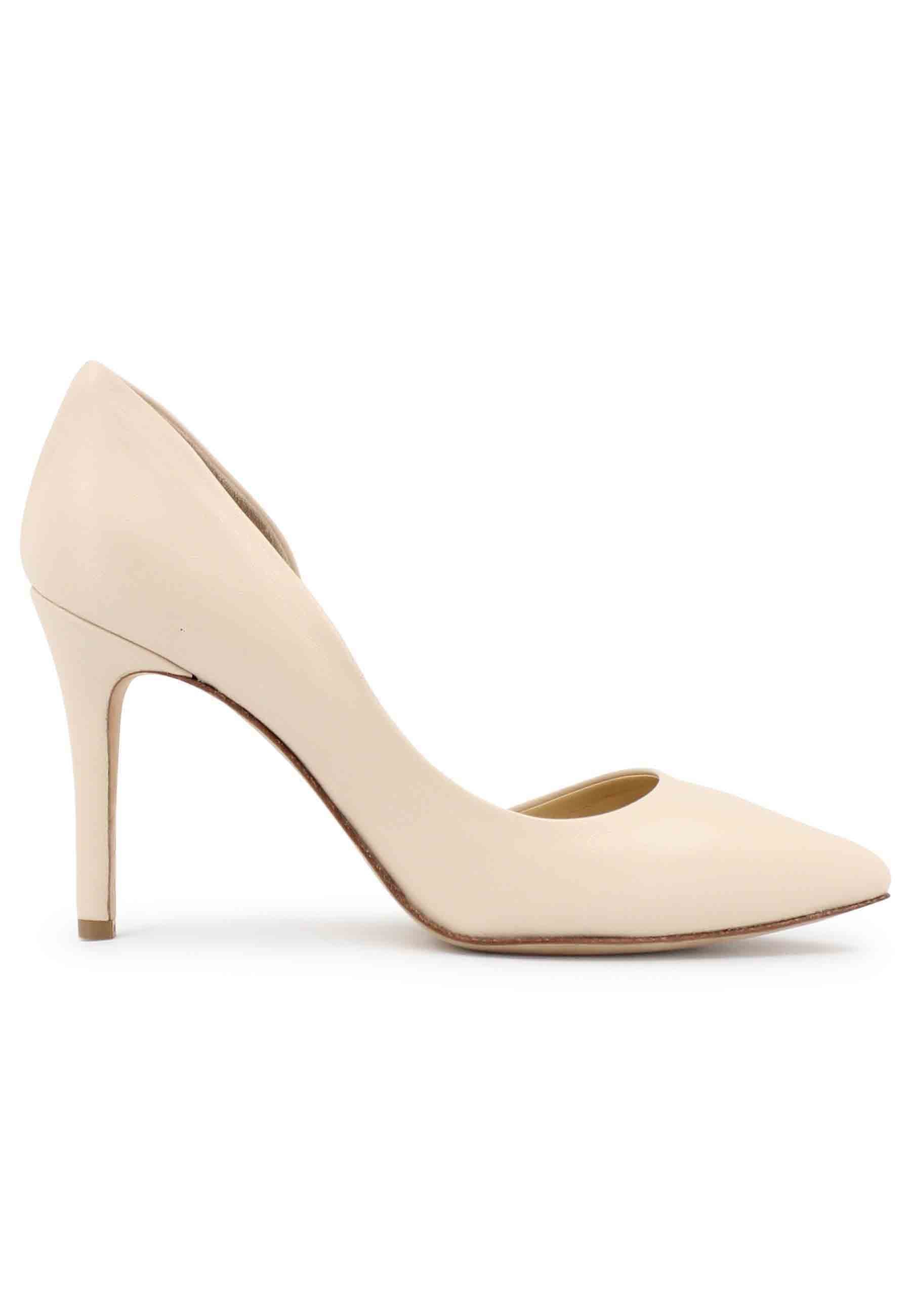 Women's cream leather pumps with high heels