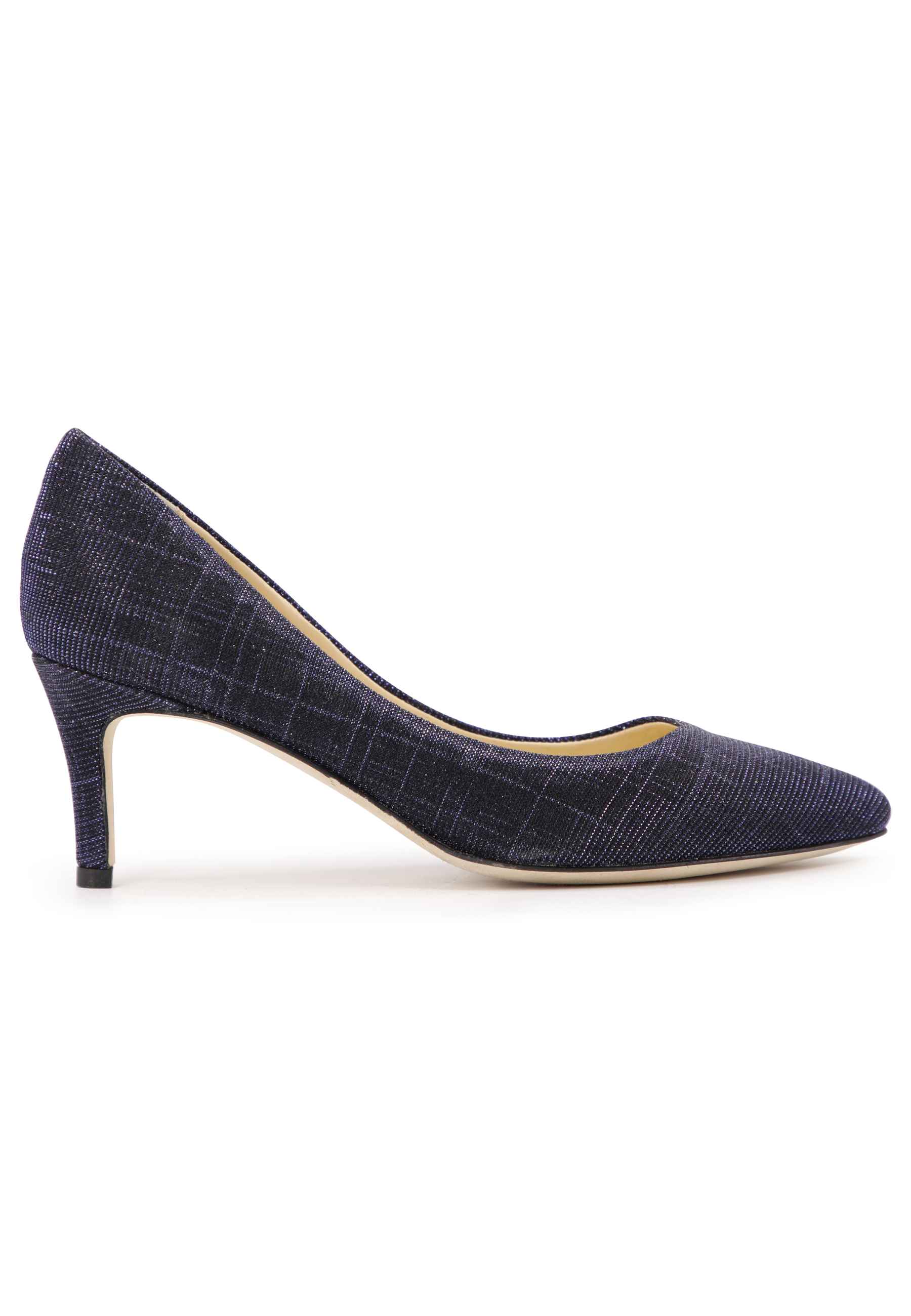 Women's decollete in blue lux fabric with thin heel