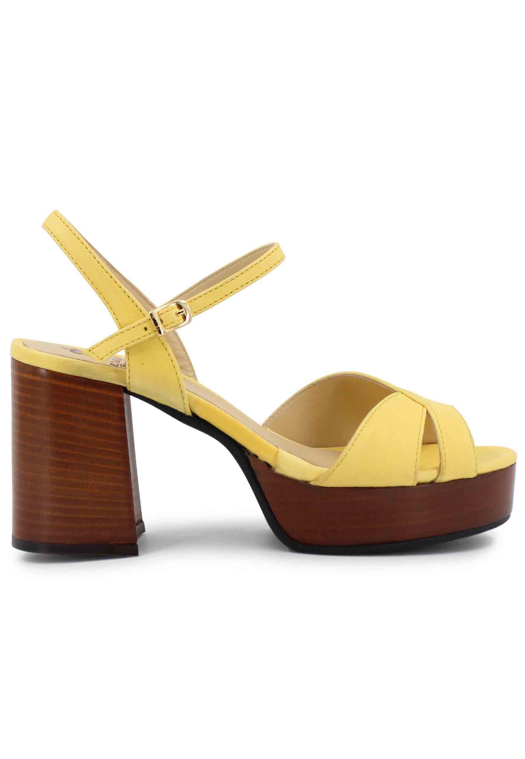Women's yellow leather sandals with strap and leather heel and platform