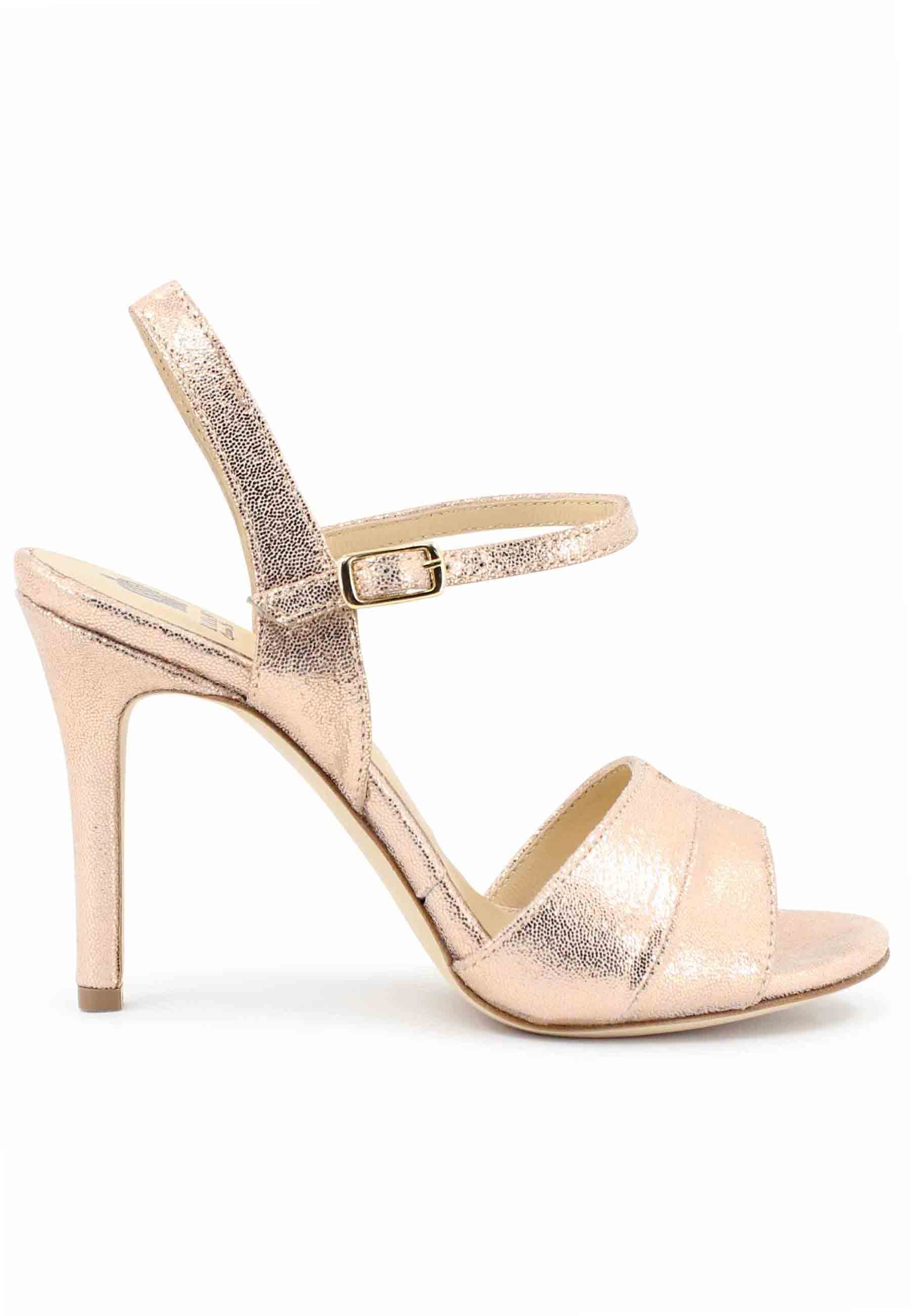 Women's sandals in salmon laminated leather with high heel and ankle strap