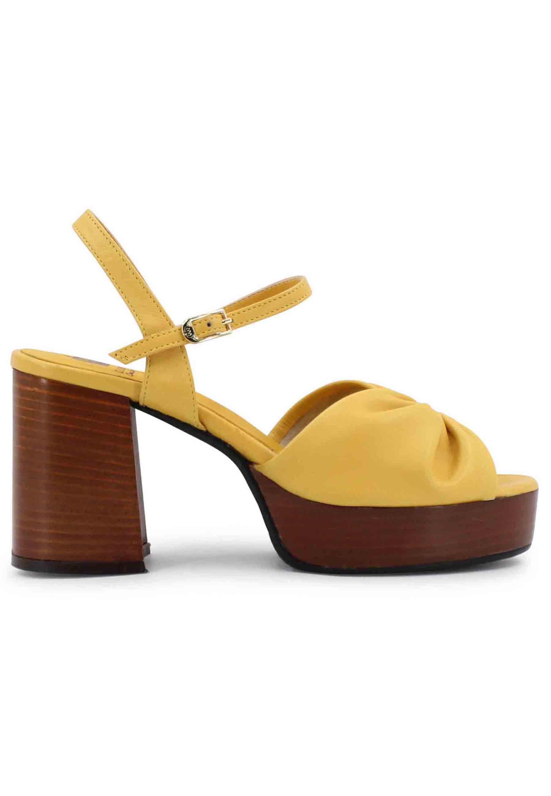 Women's yellow leather sandals with leather heel and platform