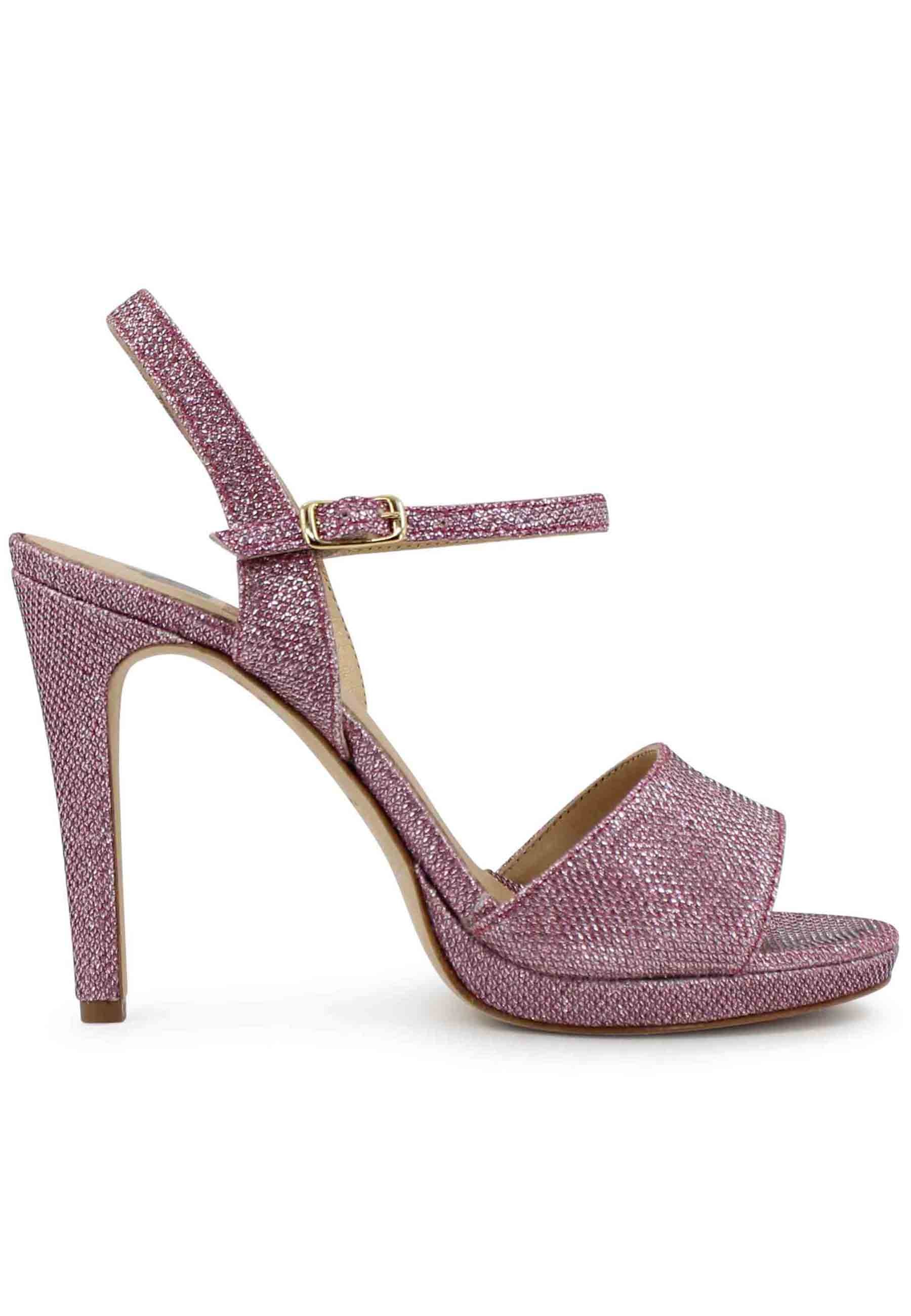 Women's pink glitter sandals with high stiletto heel