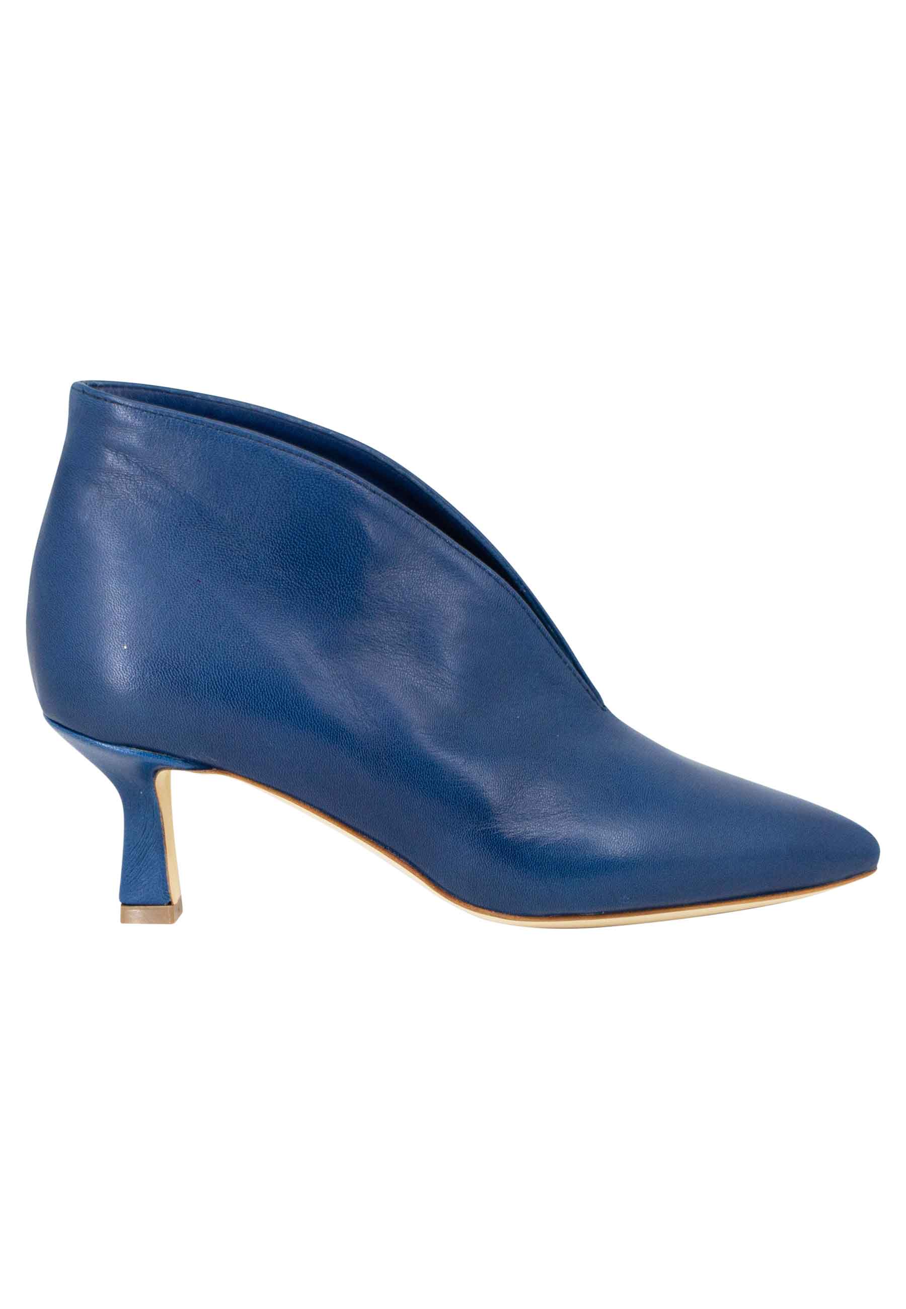 Bottine pour femme en cuir bleu à talon bas