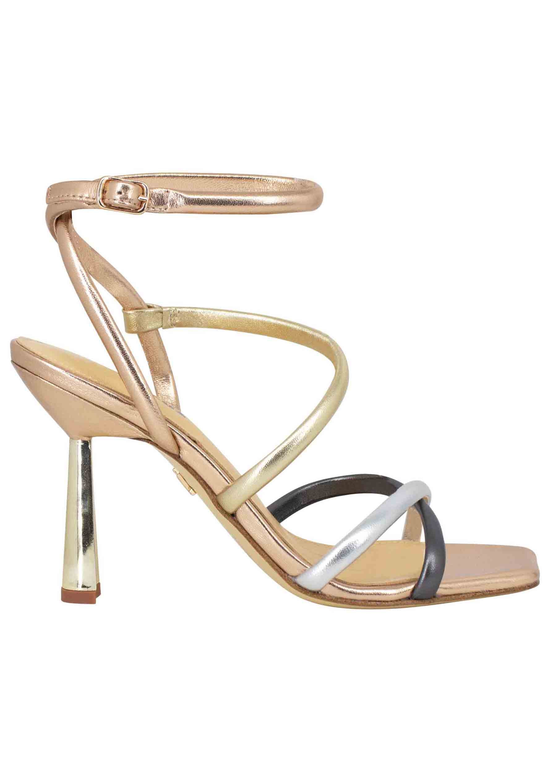 Piemonte Women's sandals in copper laminated leather with high heel and square toe
