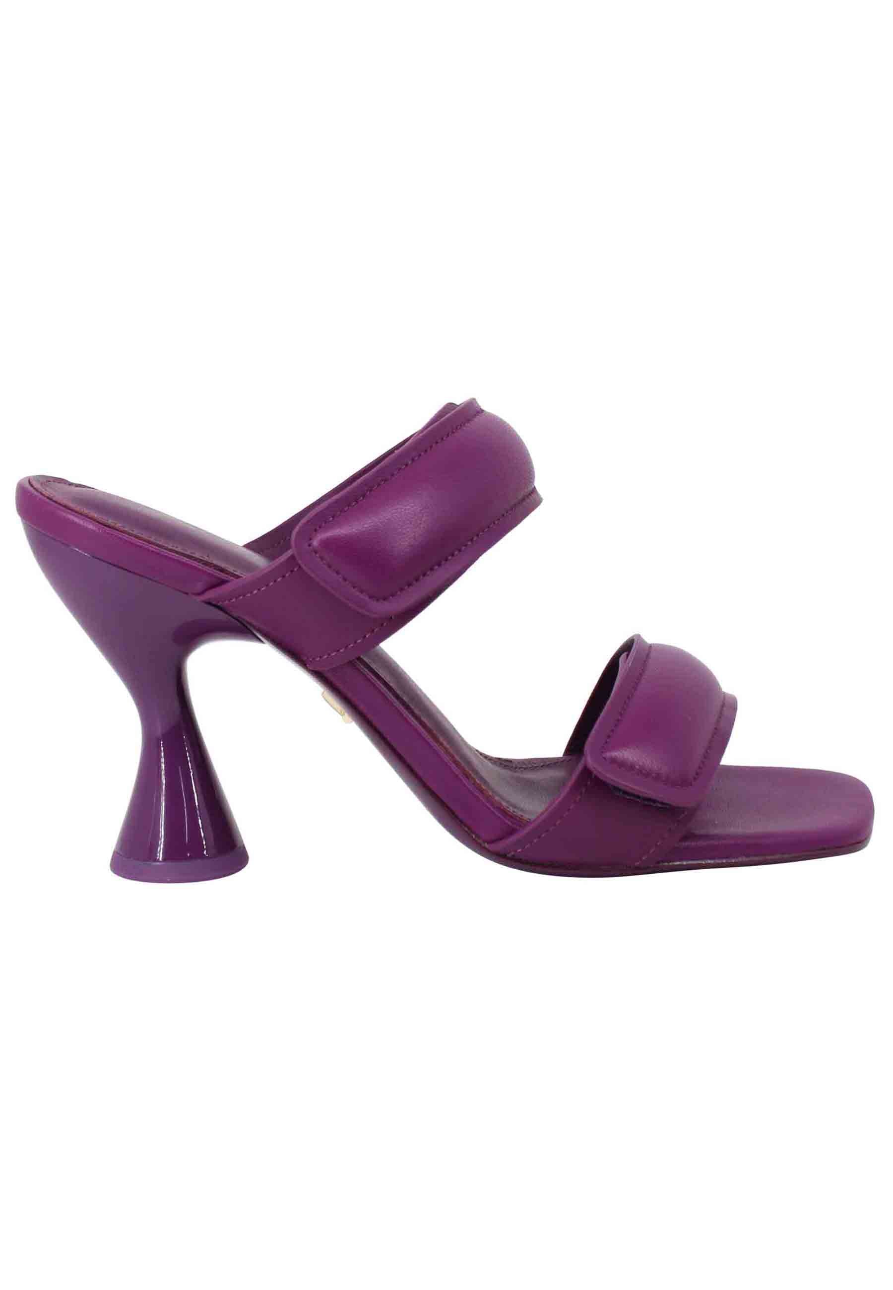 Spatarella Treviso Sandali donna in pelle viola doppia fascia tacco alto