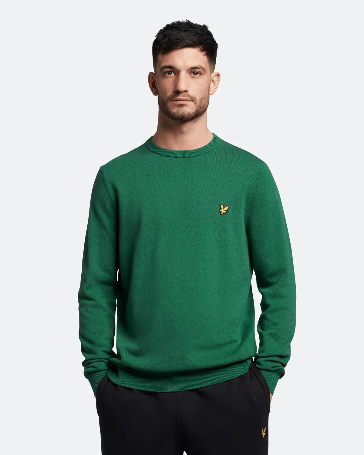 Men's crew-neck sweaters in green cotton