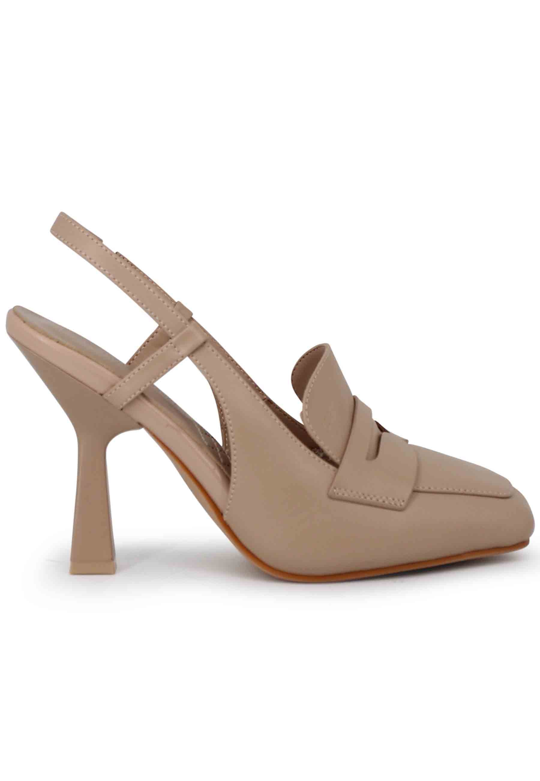 Spatarella Sandali slingback donna in pelle natutale von tacco alto e punta quadra