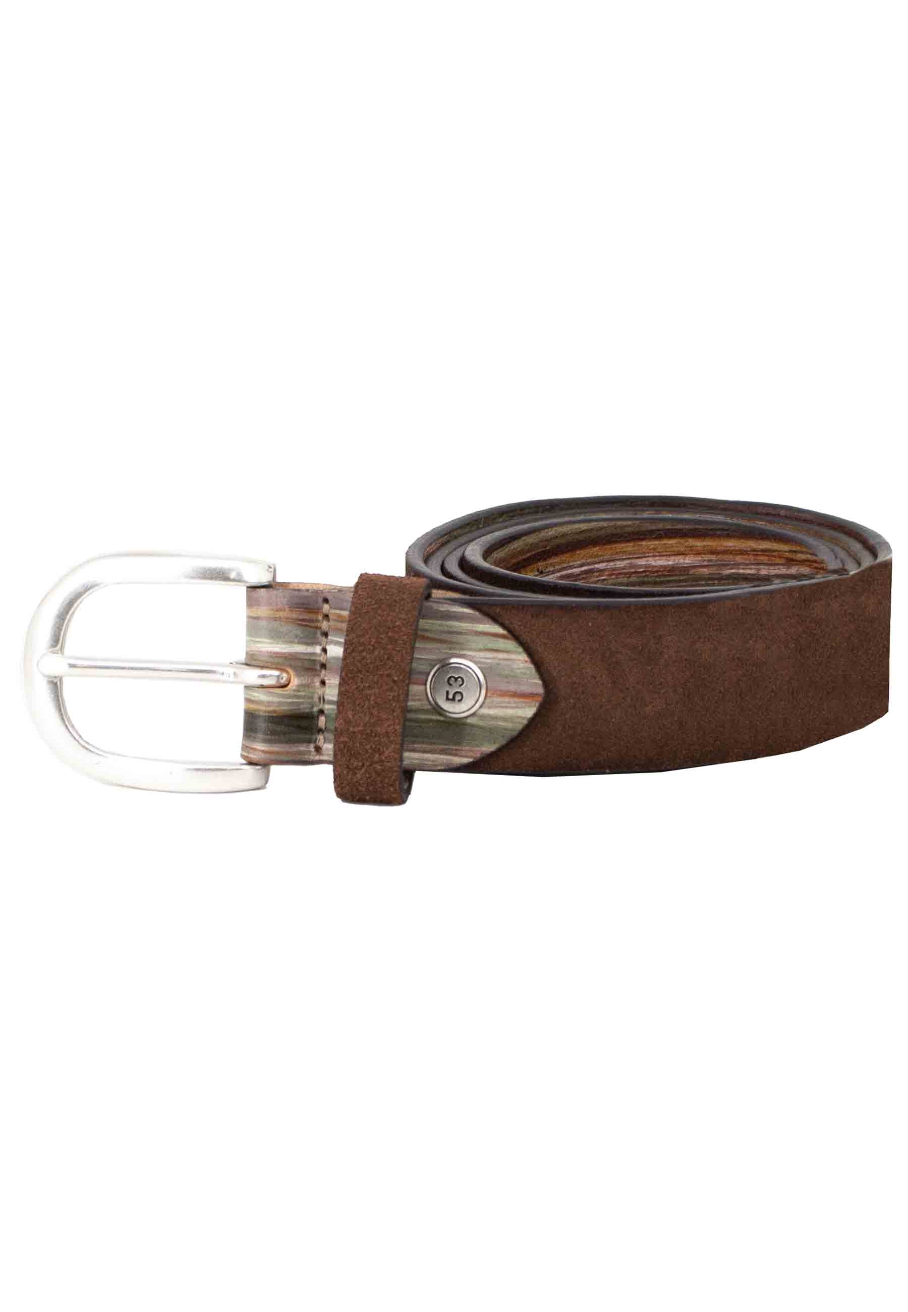 Men's brown nubuck belt with silver buckle