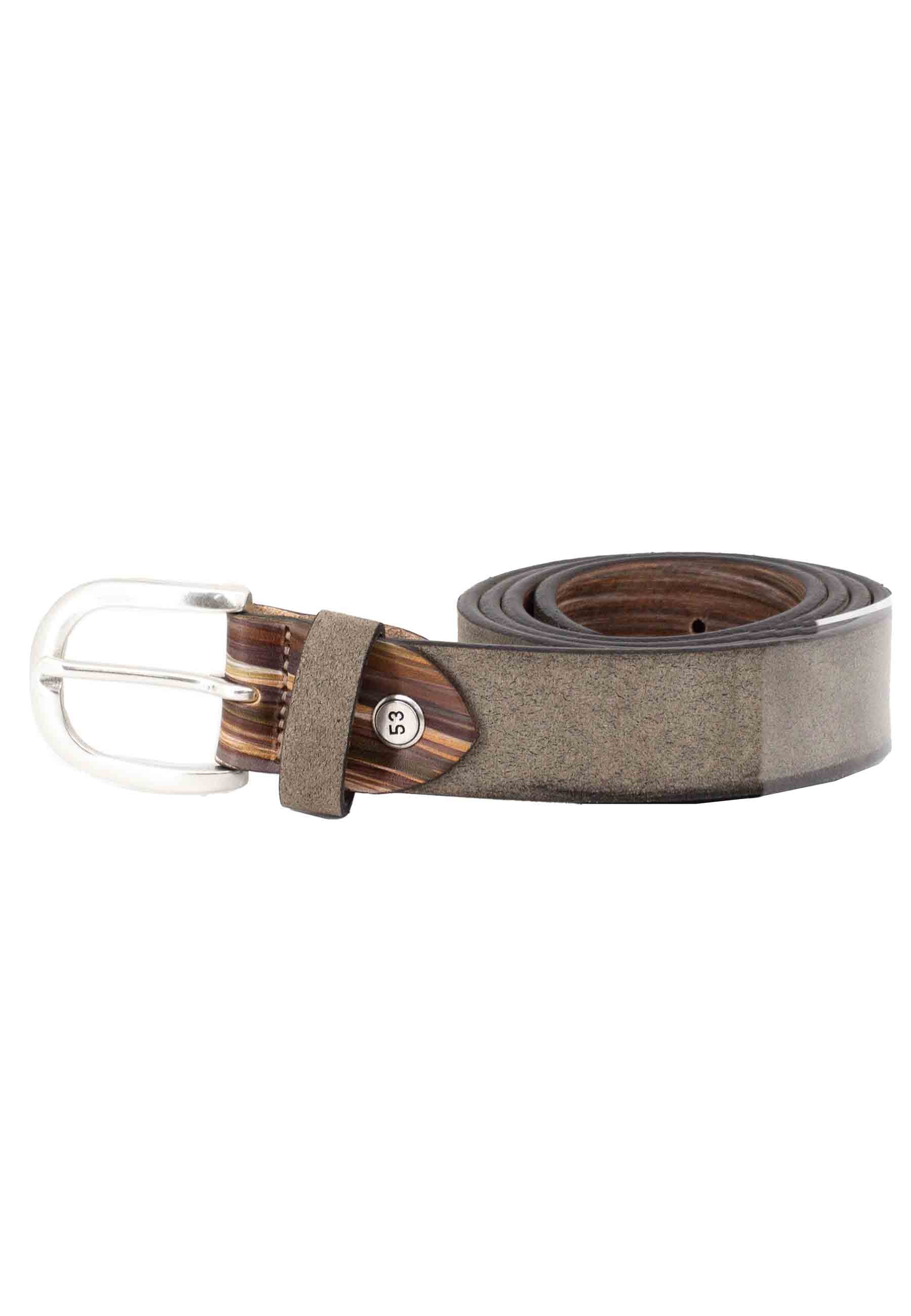 Men's taupe nubuck belt with silver buckle