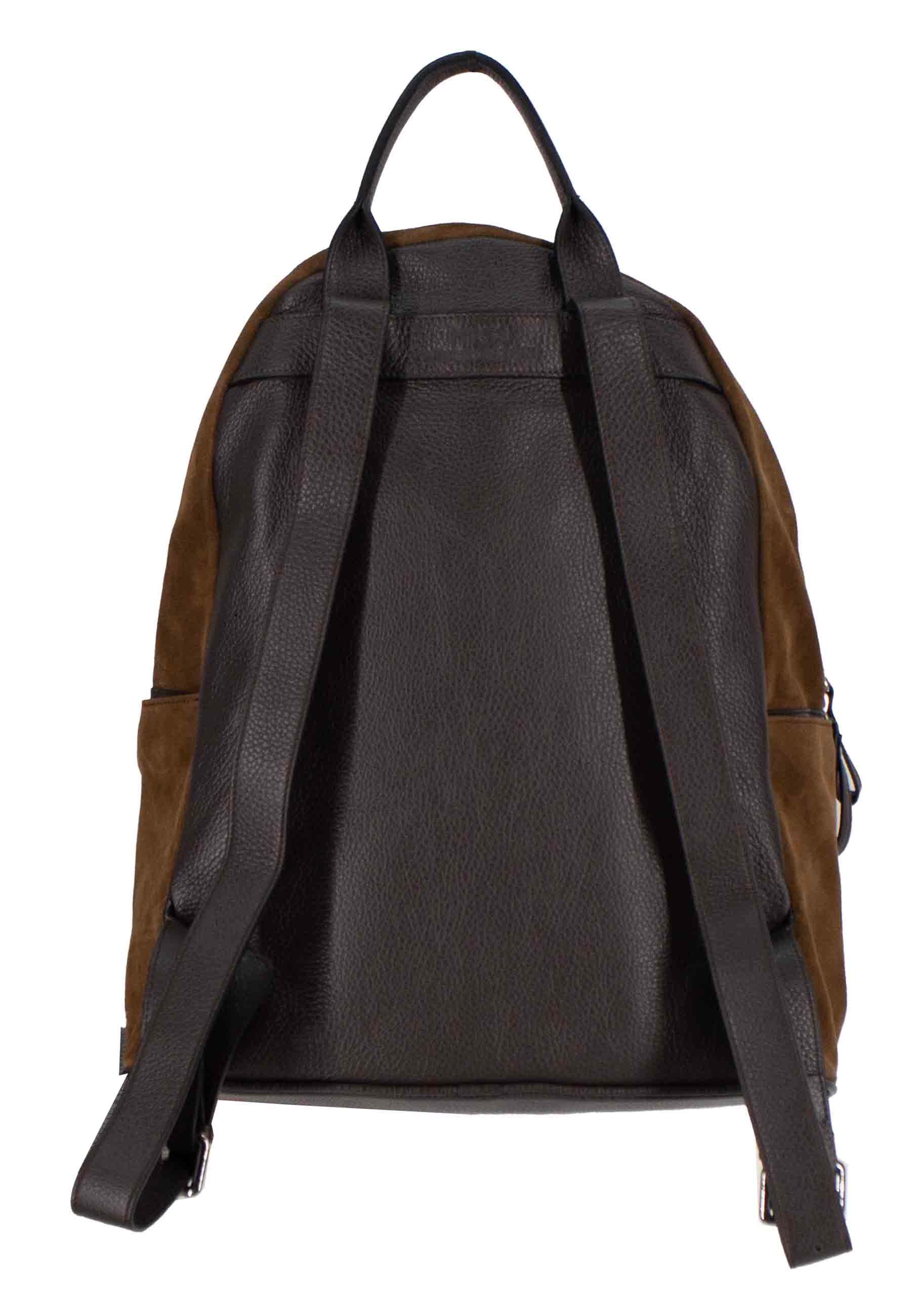 Men's backpack in brown suede with zip opening and leather shoulder straps