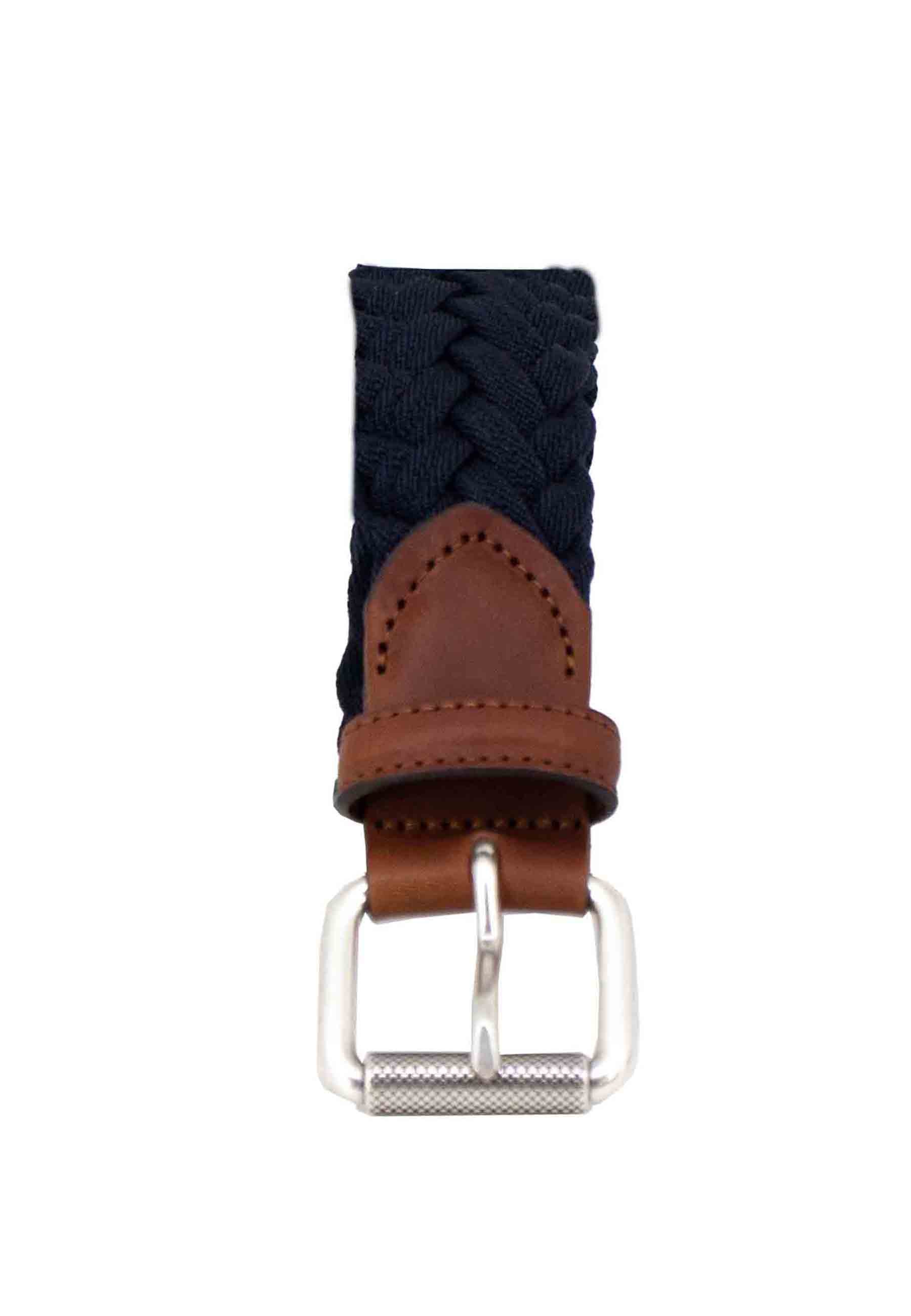Men's belt in blue stretch fabric with silver buckle