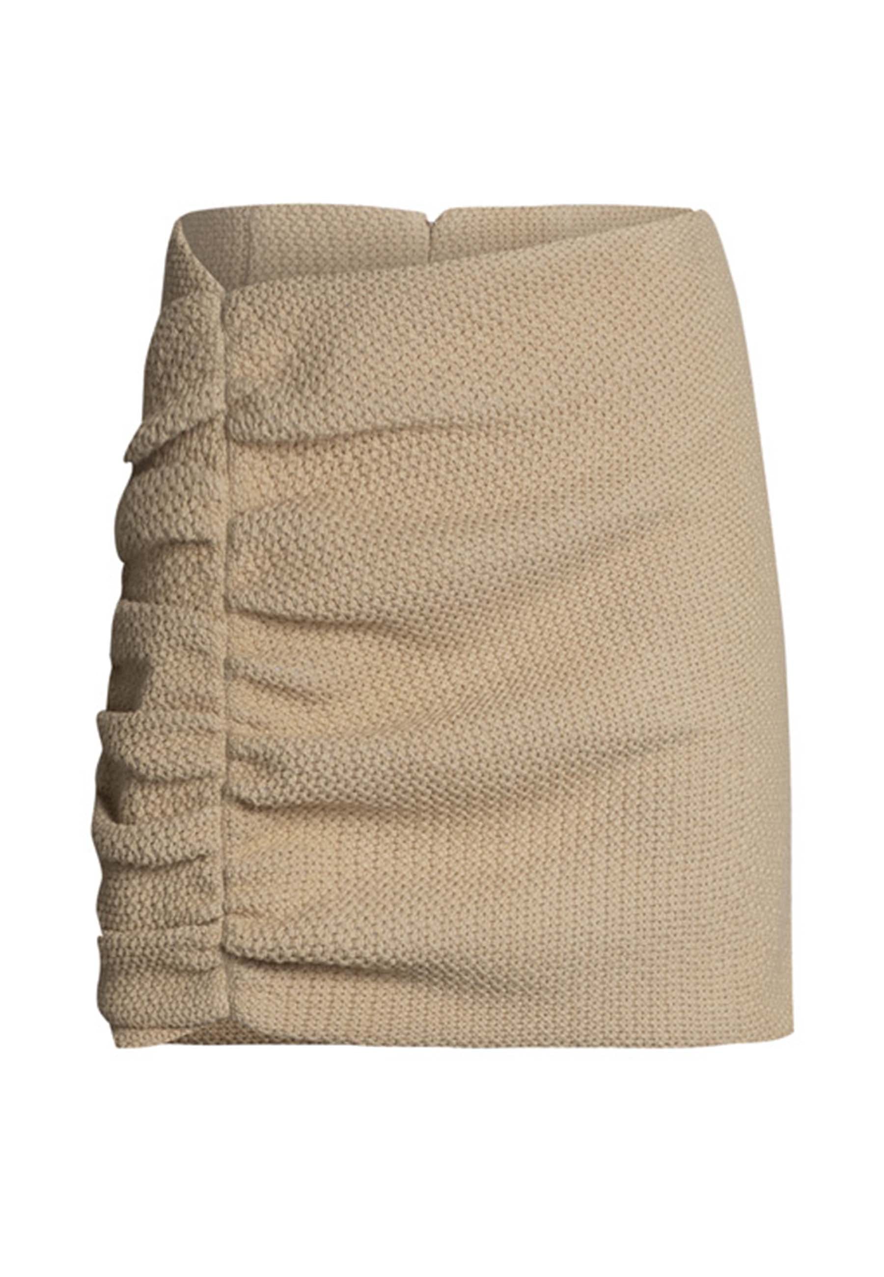 Mini-jupe femme beige en coton avec fronces latérales