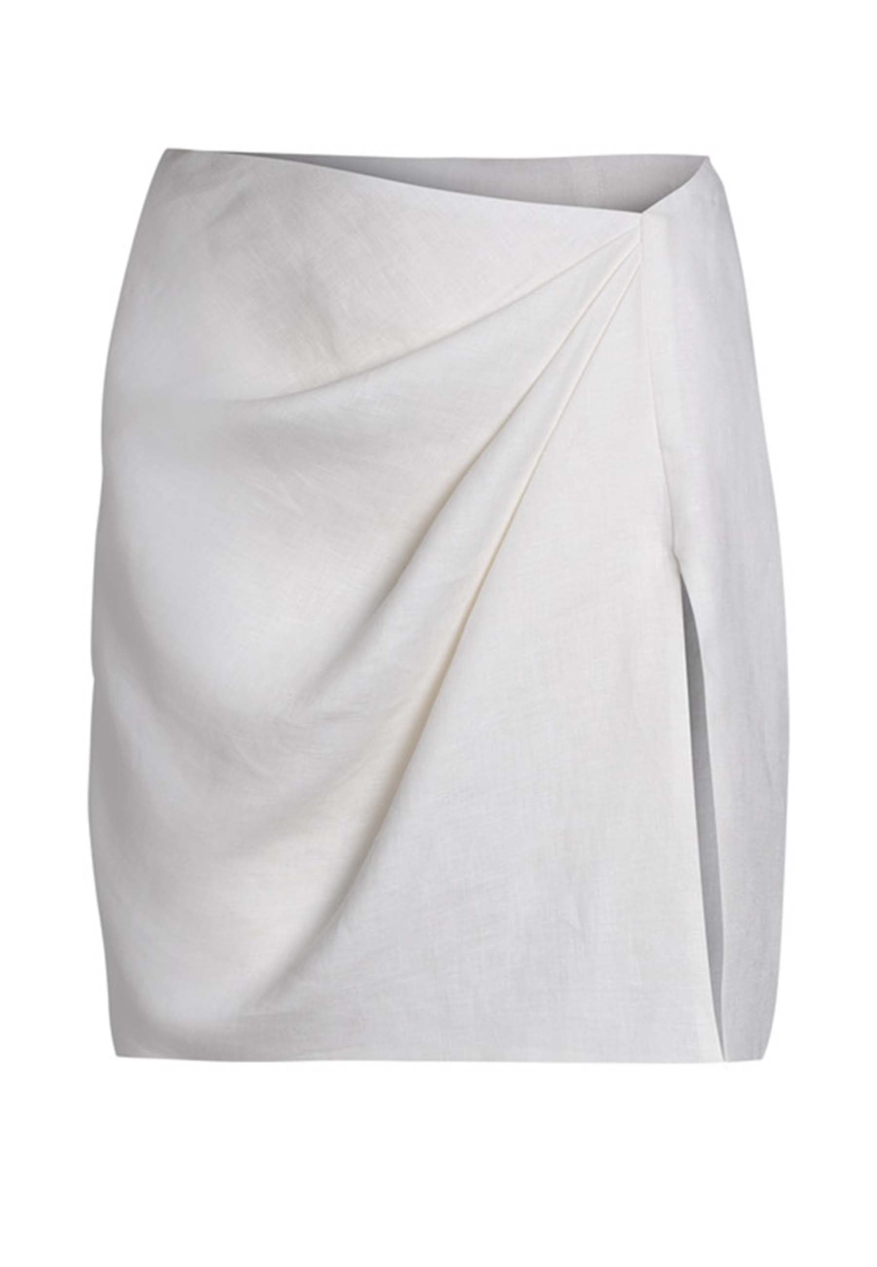 Women's white linen mini skirt with slit