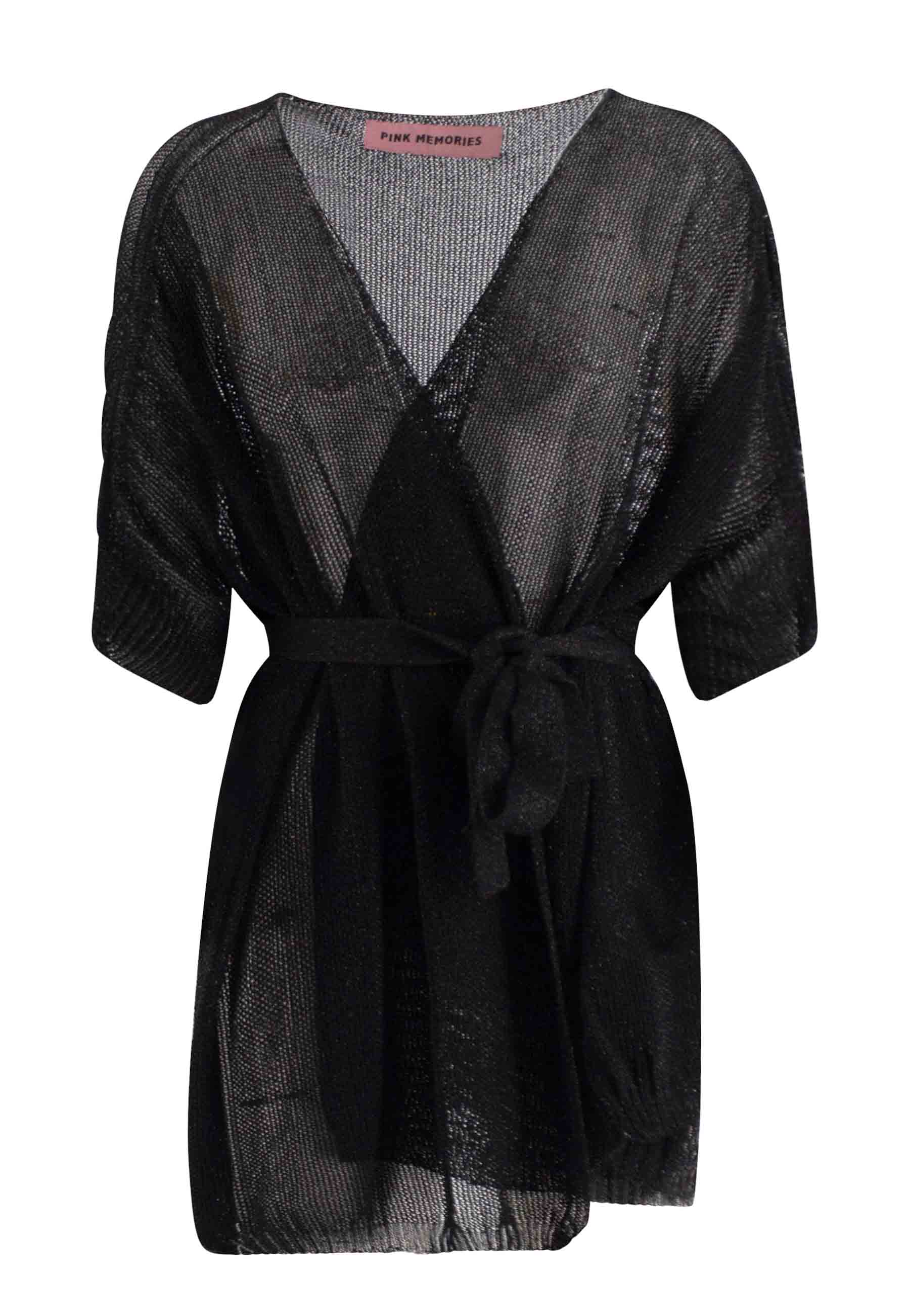 Women's oversized kimono cardigan in black lurex with matching belt