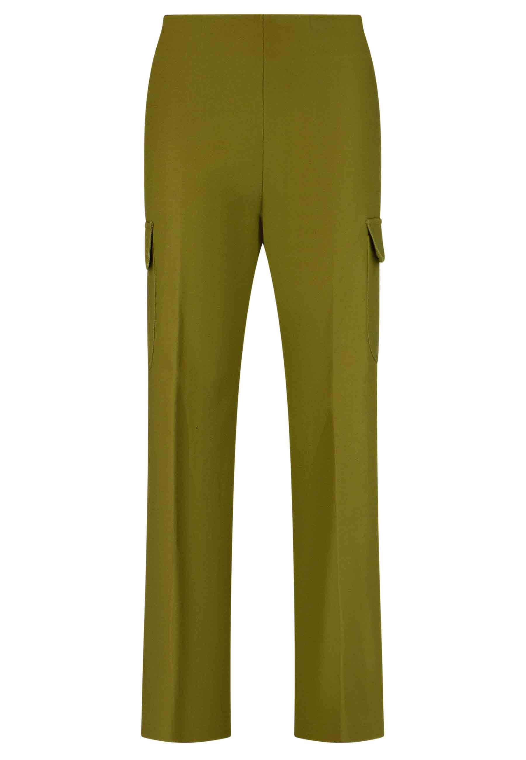 Women's green cotton cargo trousers with side pockets