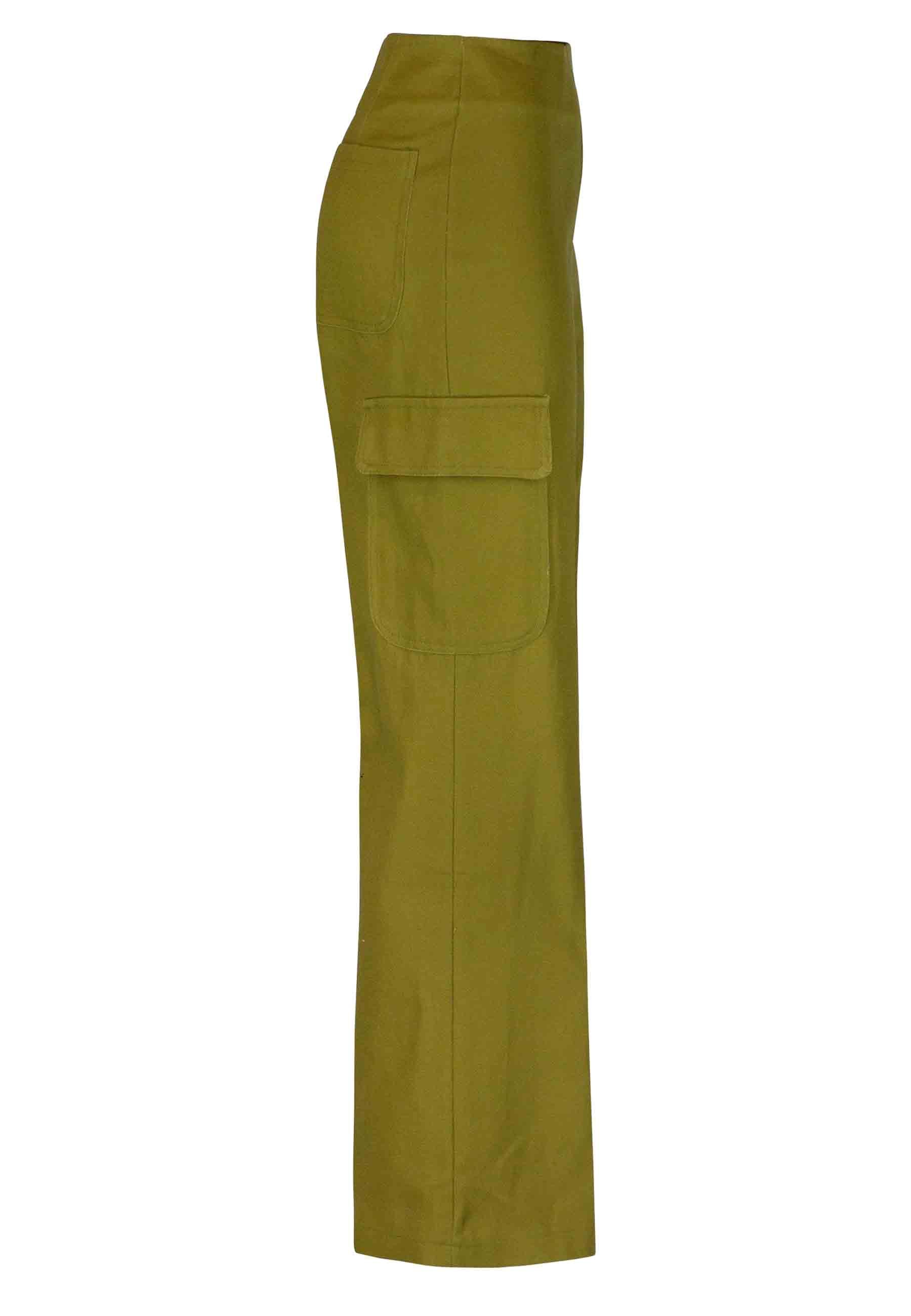 Pantaloni cargo donna in cotone verde con tasche laterali