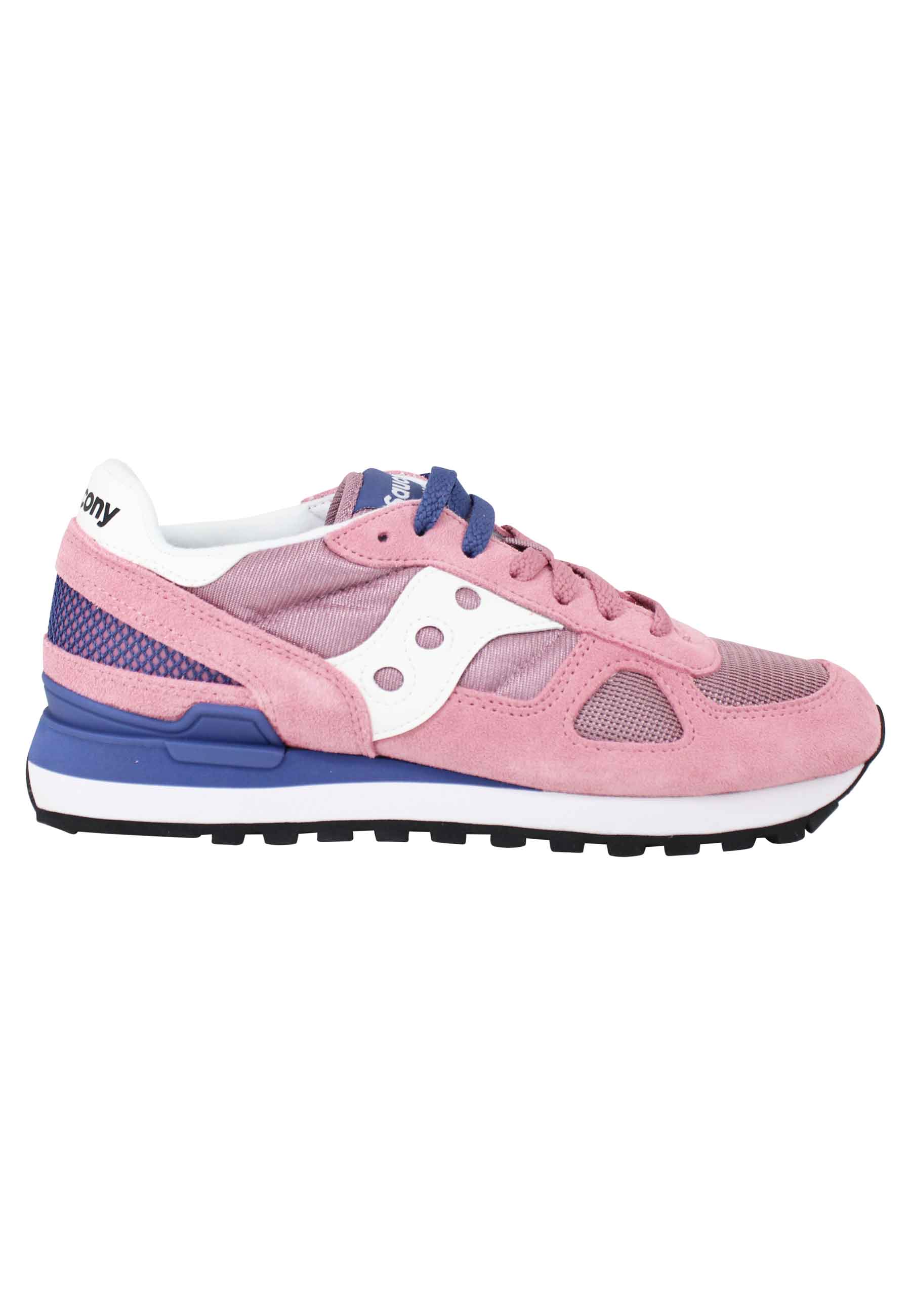 Spatarella Sneakers donna Shadow in camoscio rosa con logo bianco