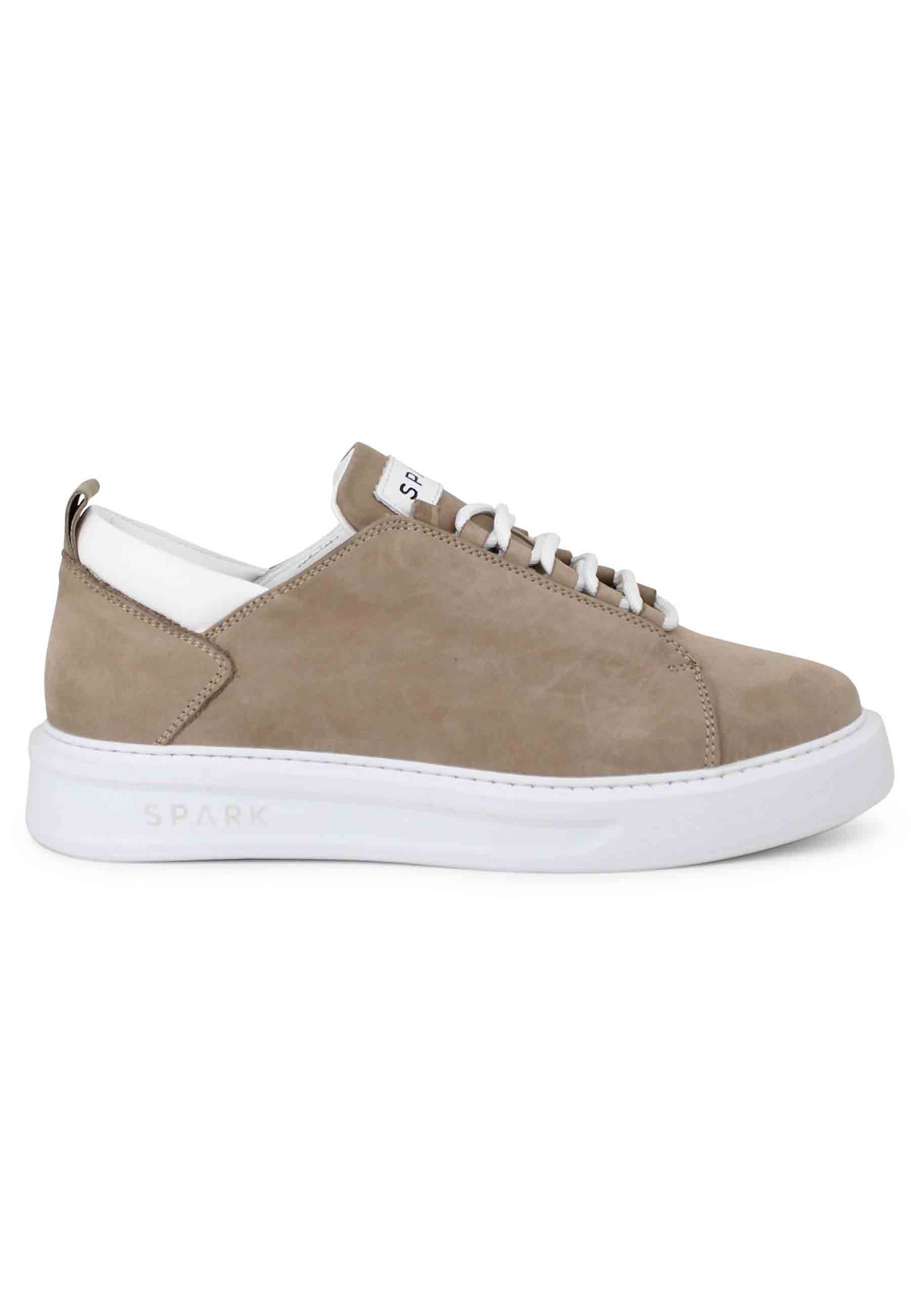 Spatarella Sneakers uomo in pelle sabbia con suola alta