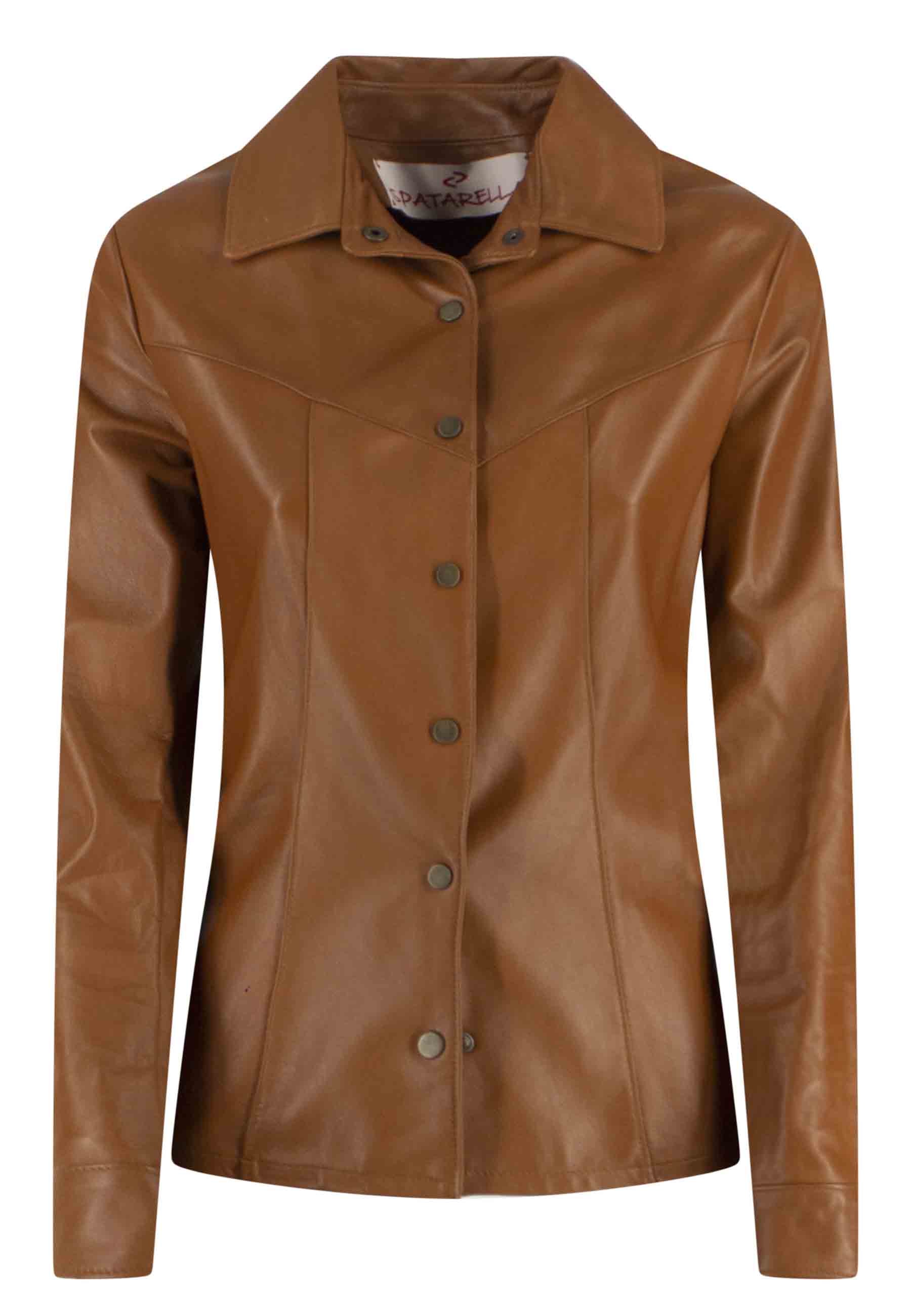 Women's unlined leather shirt with long sleeves