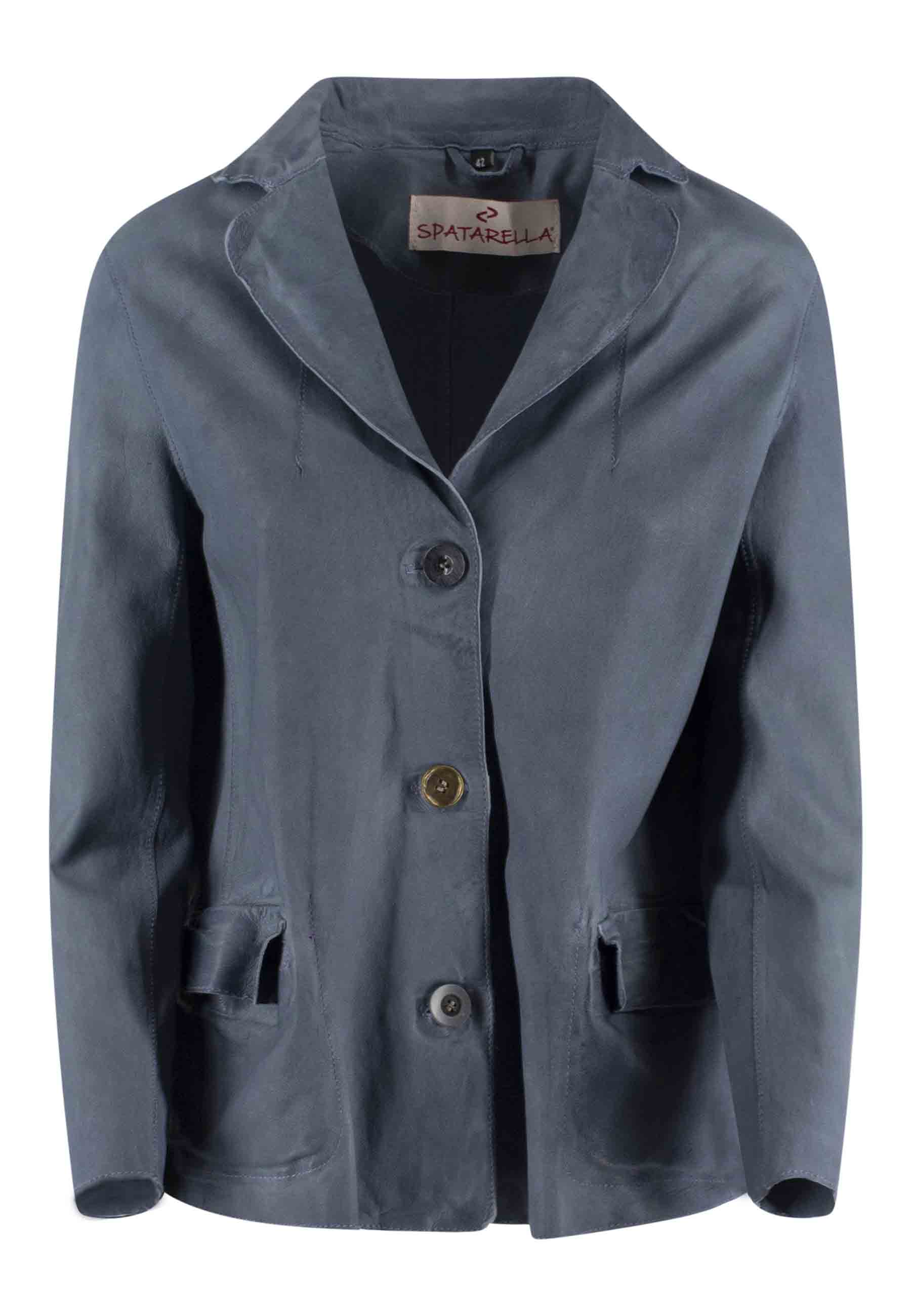 Women's jacket in light blue unlined leather with 3 buttons