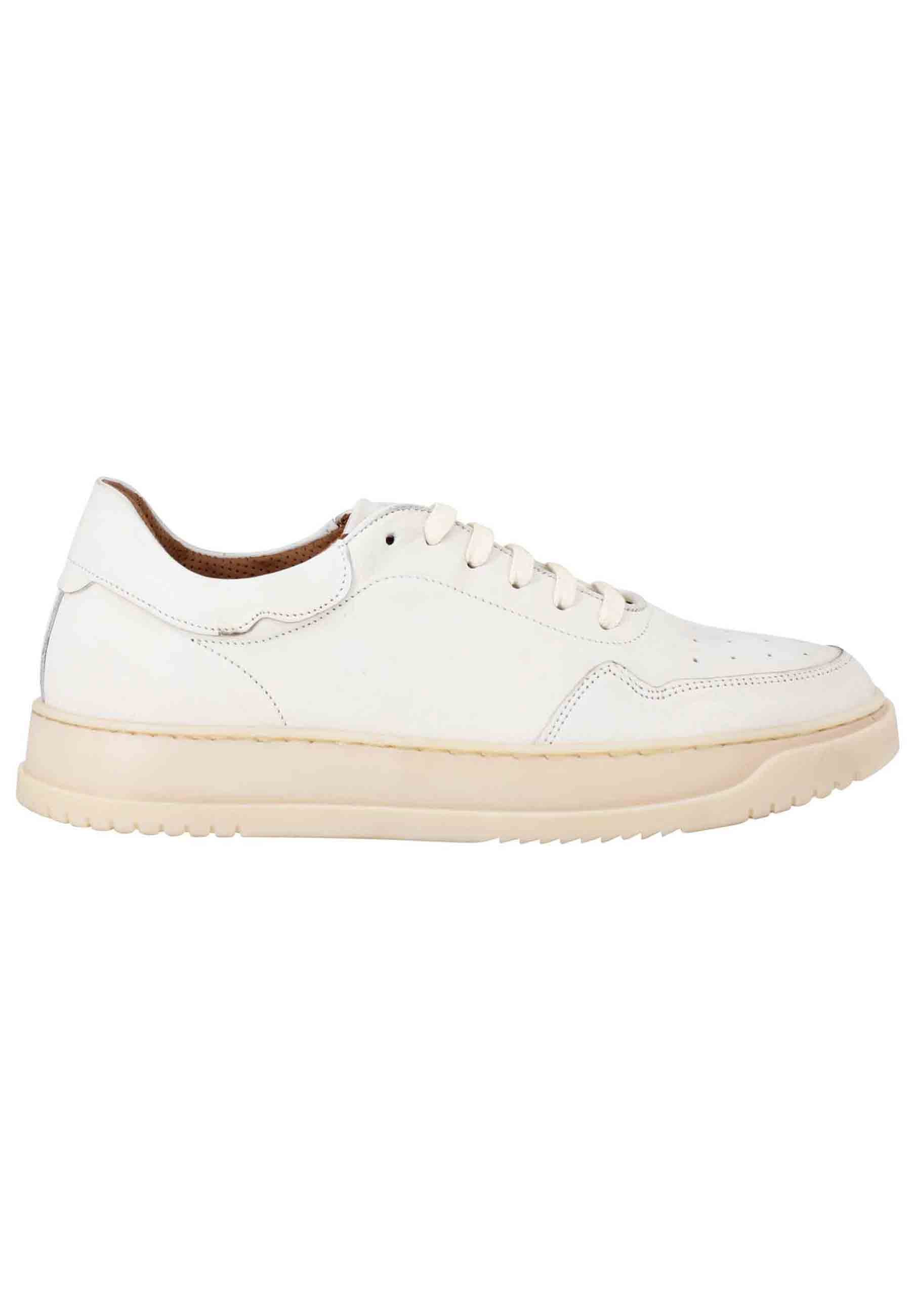 Spatarella Sneakers uomo in pelle vintage off white con suola in gomma cucita