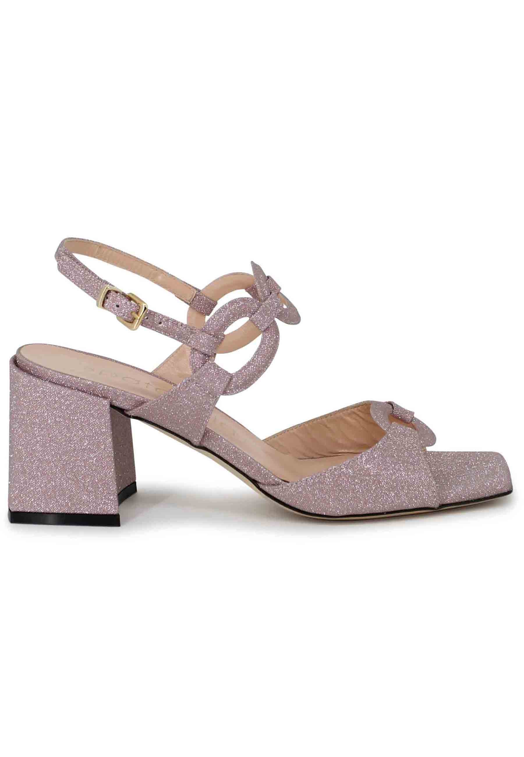 Spatarella Sandali slingback donna in glitter rosa con punta quadra