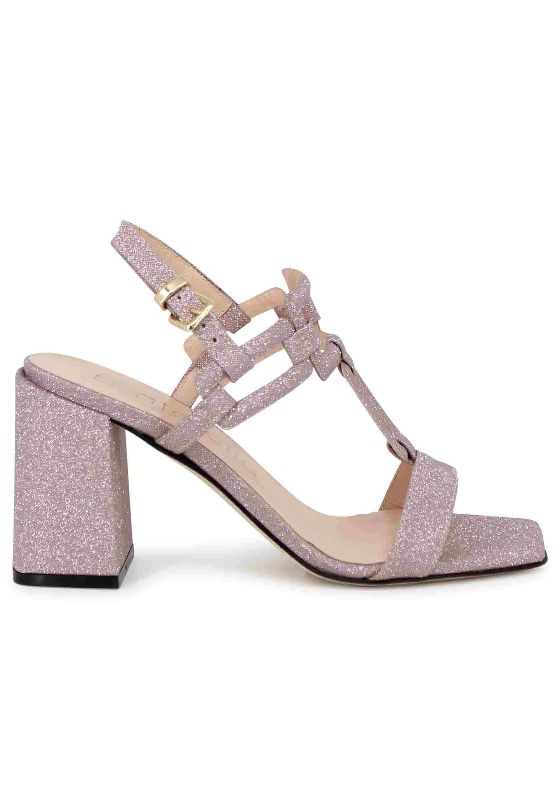 Spatarella Sandali slingback donna in glitter rosa con tacco alto e punta quadra