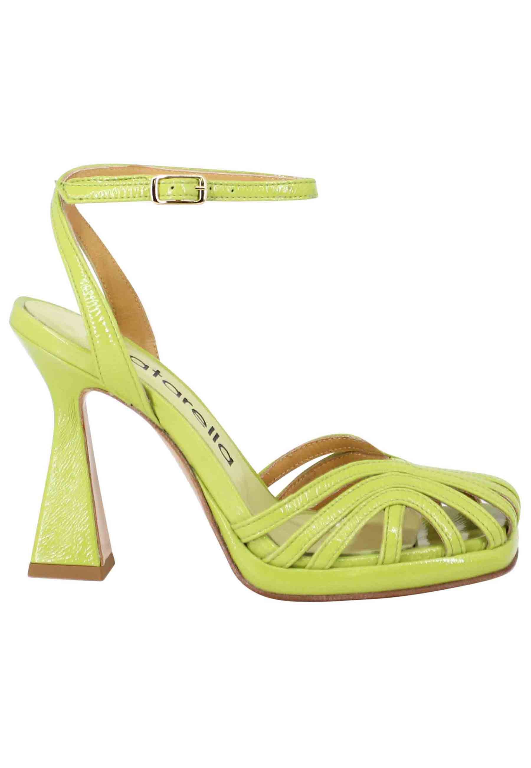 Women's sandals in acid green naplack with ankle strap, high heel and platform