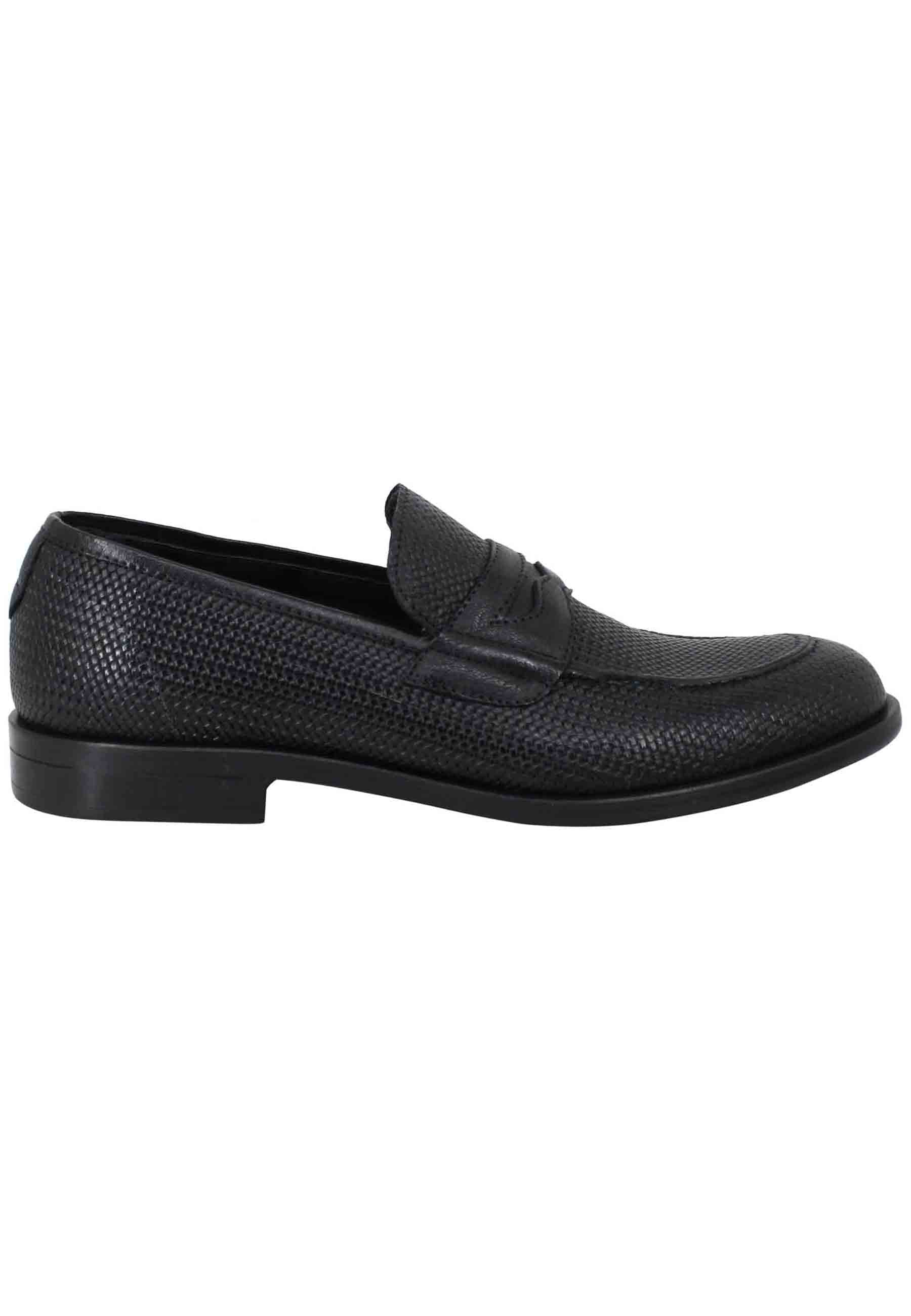 Men's black leather loafers with rubber sole