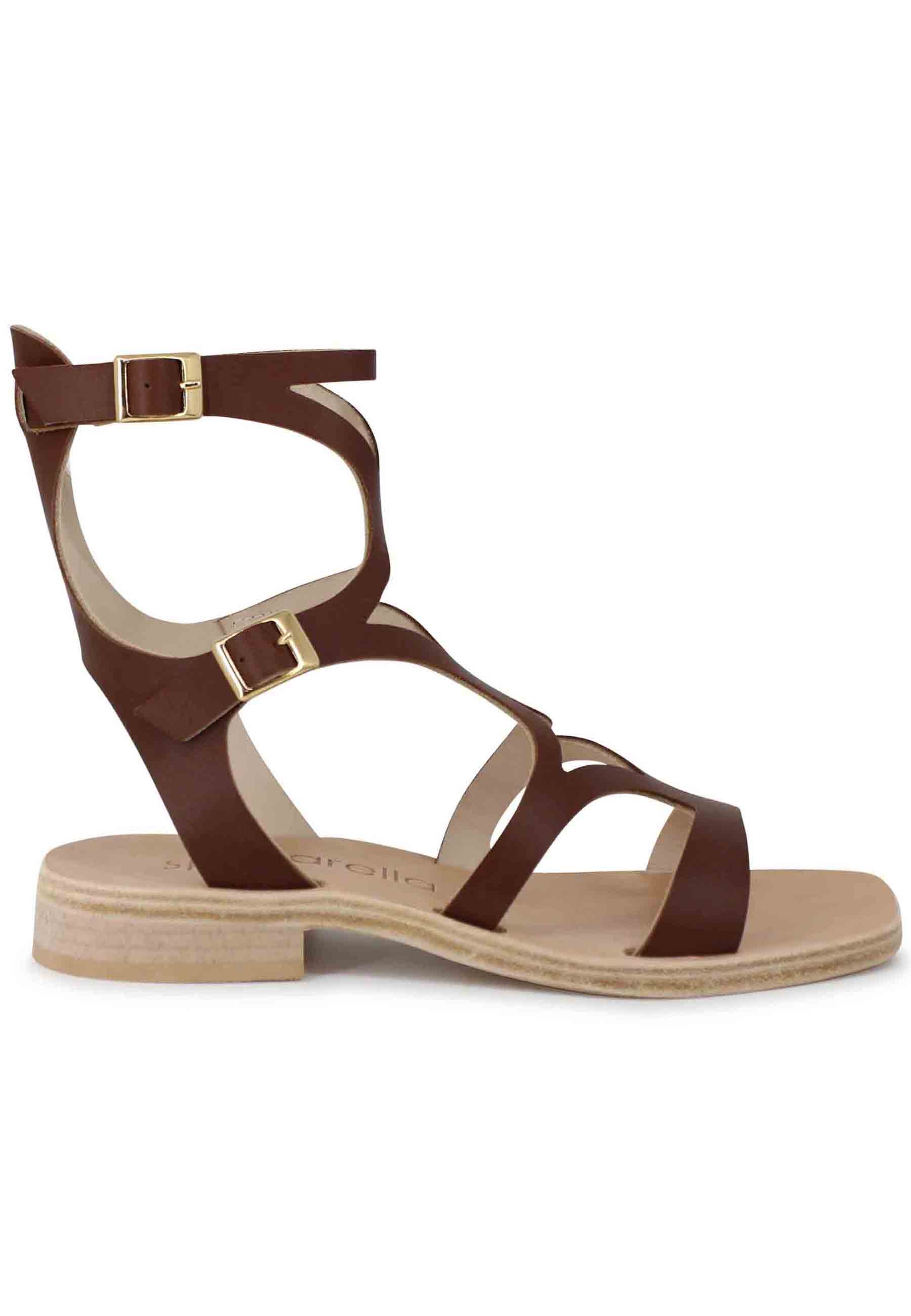 Women's brown leather gladiator sandals