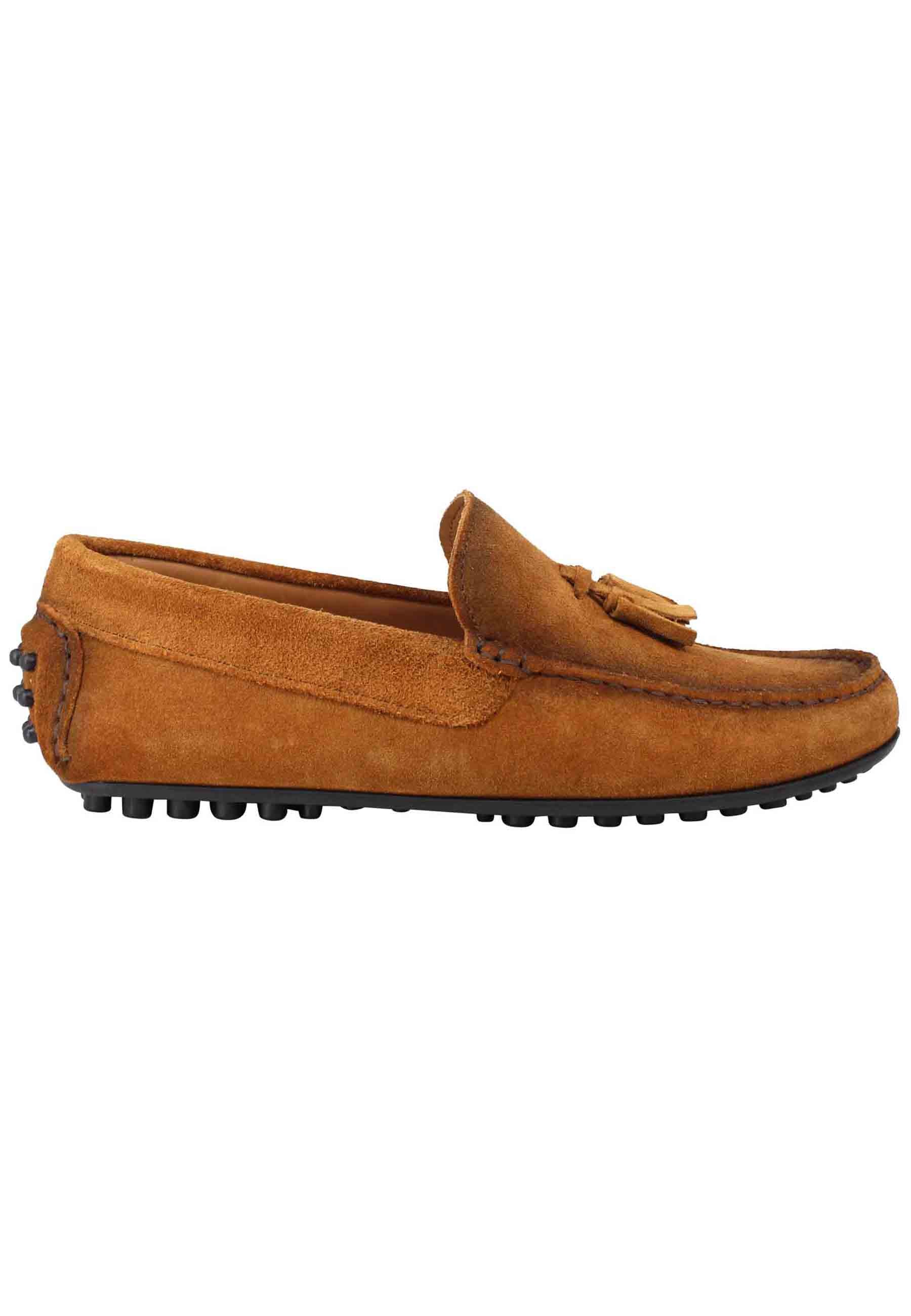 Men's moccasins in leather greased suede with rubber sole