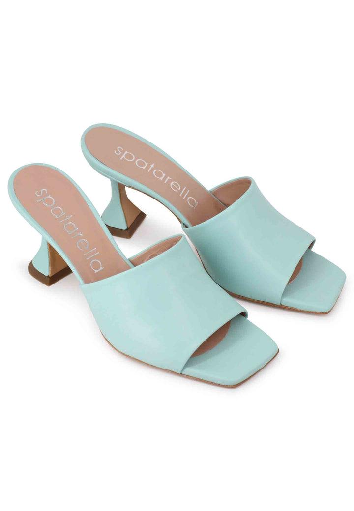 Sandali donna in pelle verde con tacco alto e punta quadra SPL35 025 Spatarella 